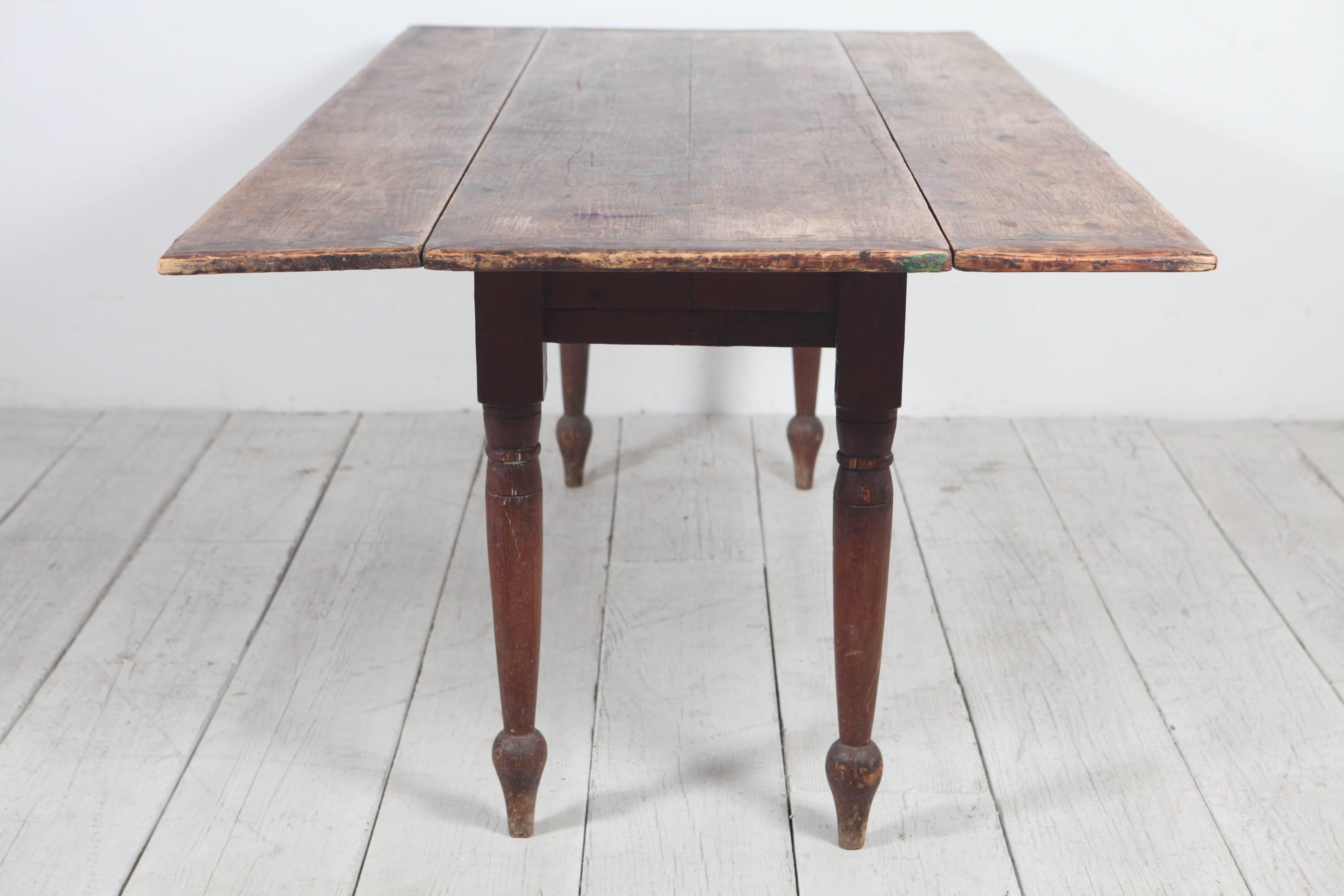 Rustic Drop-Leaf Wooden Table with Turned Legs 2