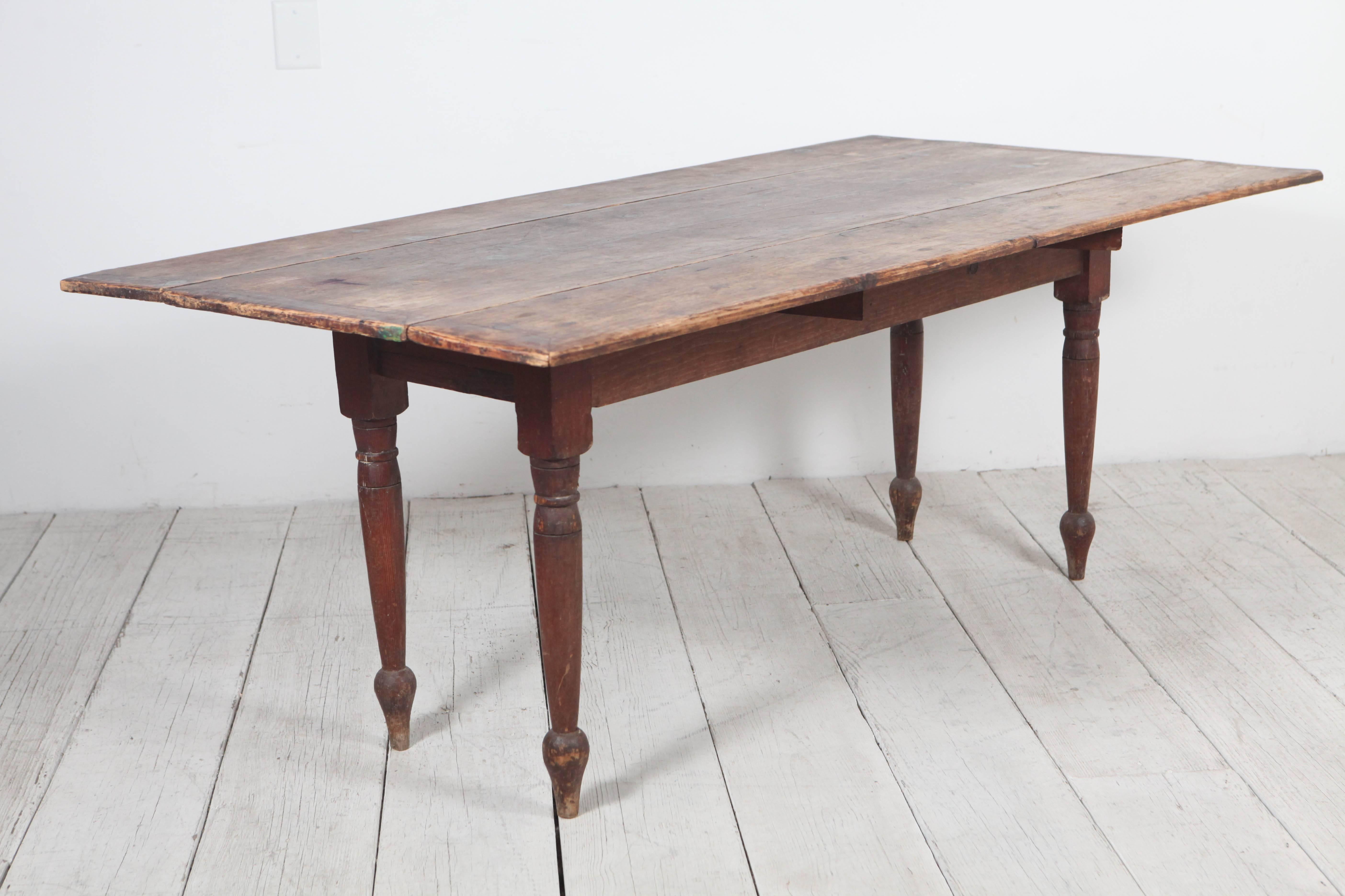 Rustic Drop-Leaf Wooden Table with Turned Legs 3