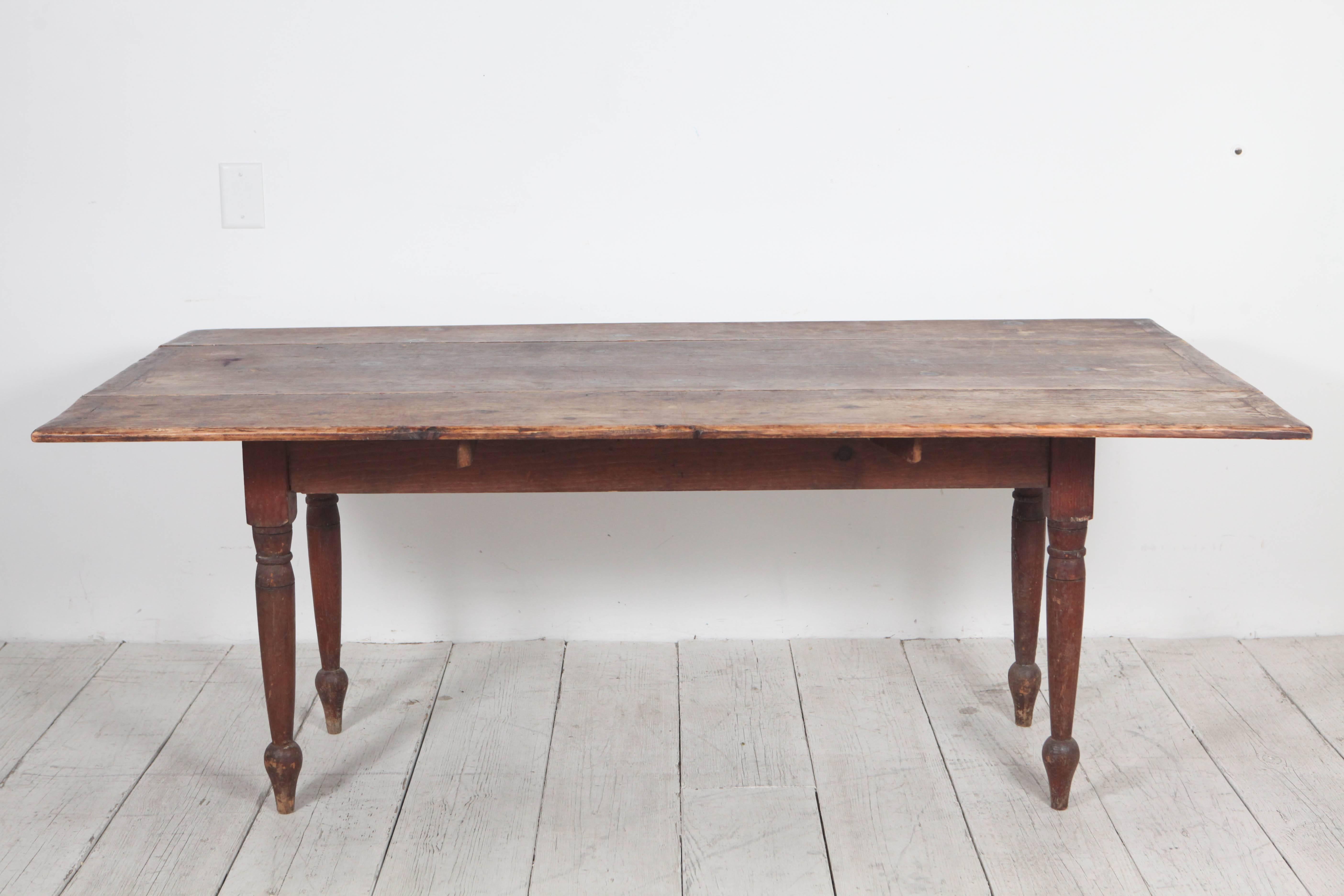 Rustic Drop-Leaf Wooden Table with Turned Legs 4