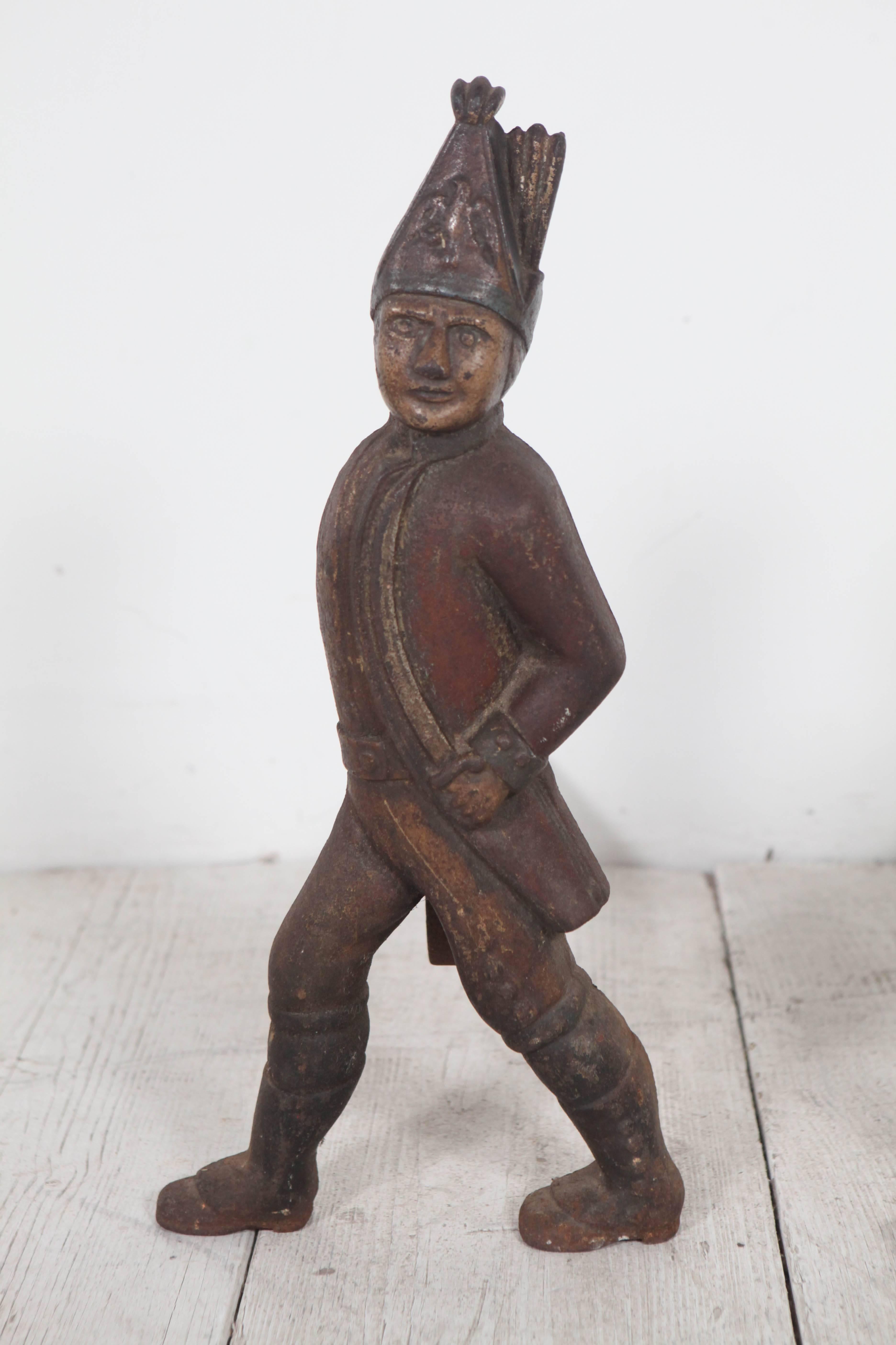 Pair of Hessian Soldier Figural Andirons In Good Condition In Los Angeles, CA