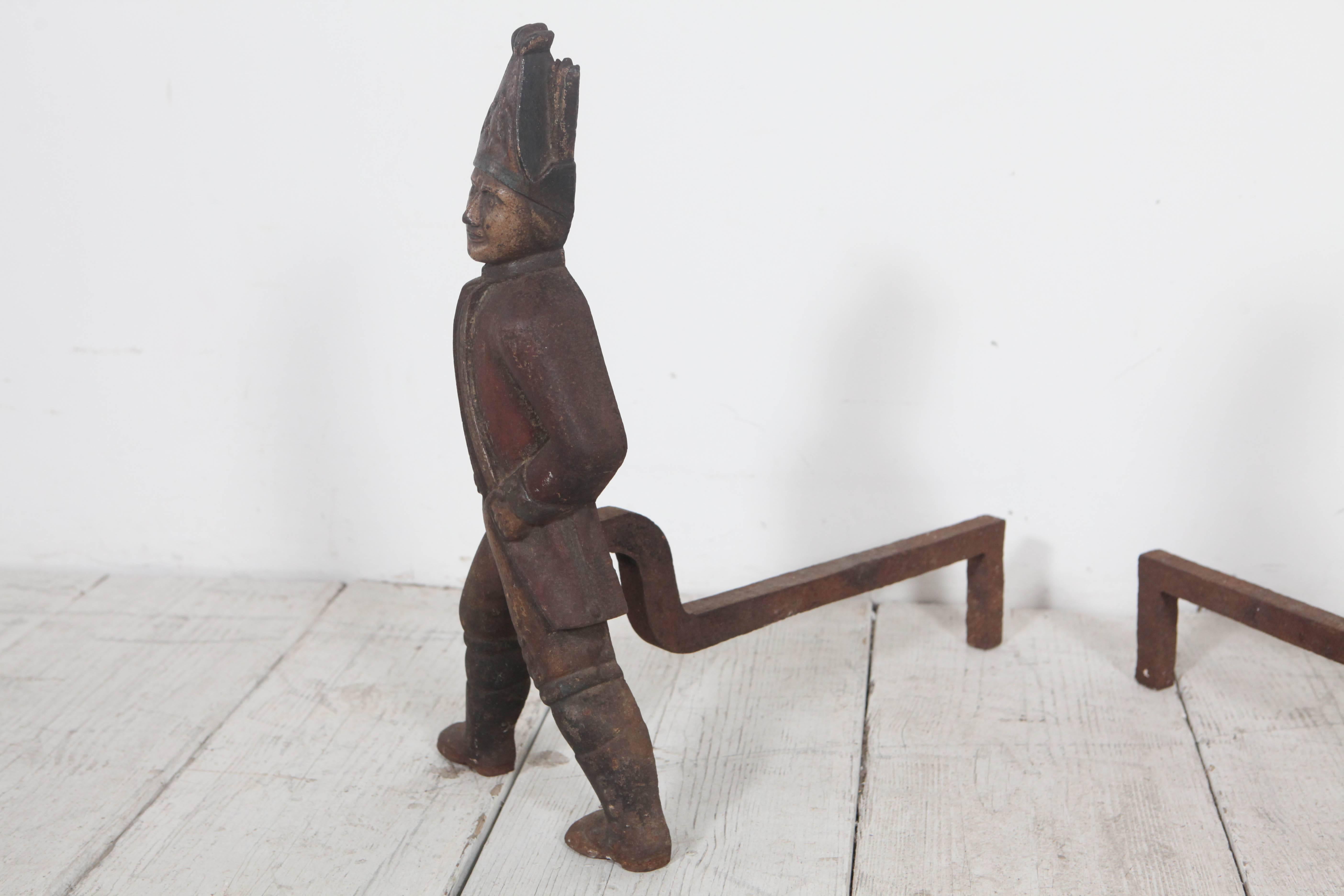 Pair of Hessian Soldier Figural Andirons In Good Condition In Los Angeles, CA
