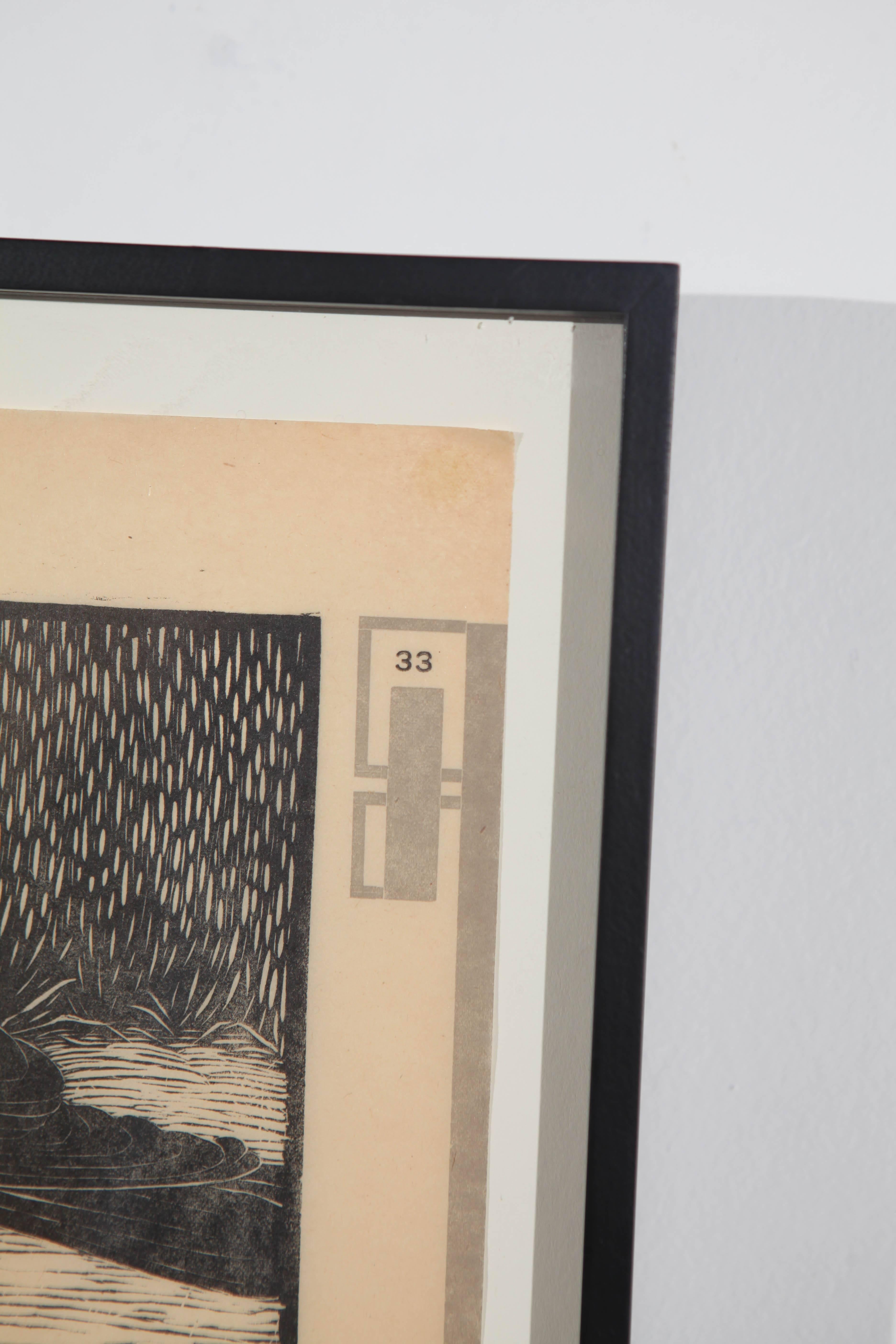 Dutch Vintage Woodblock Screeching Crow Print Signed by Jan Mankes 