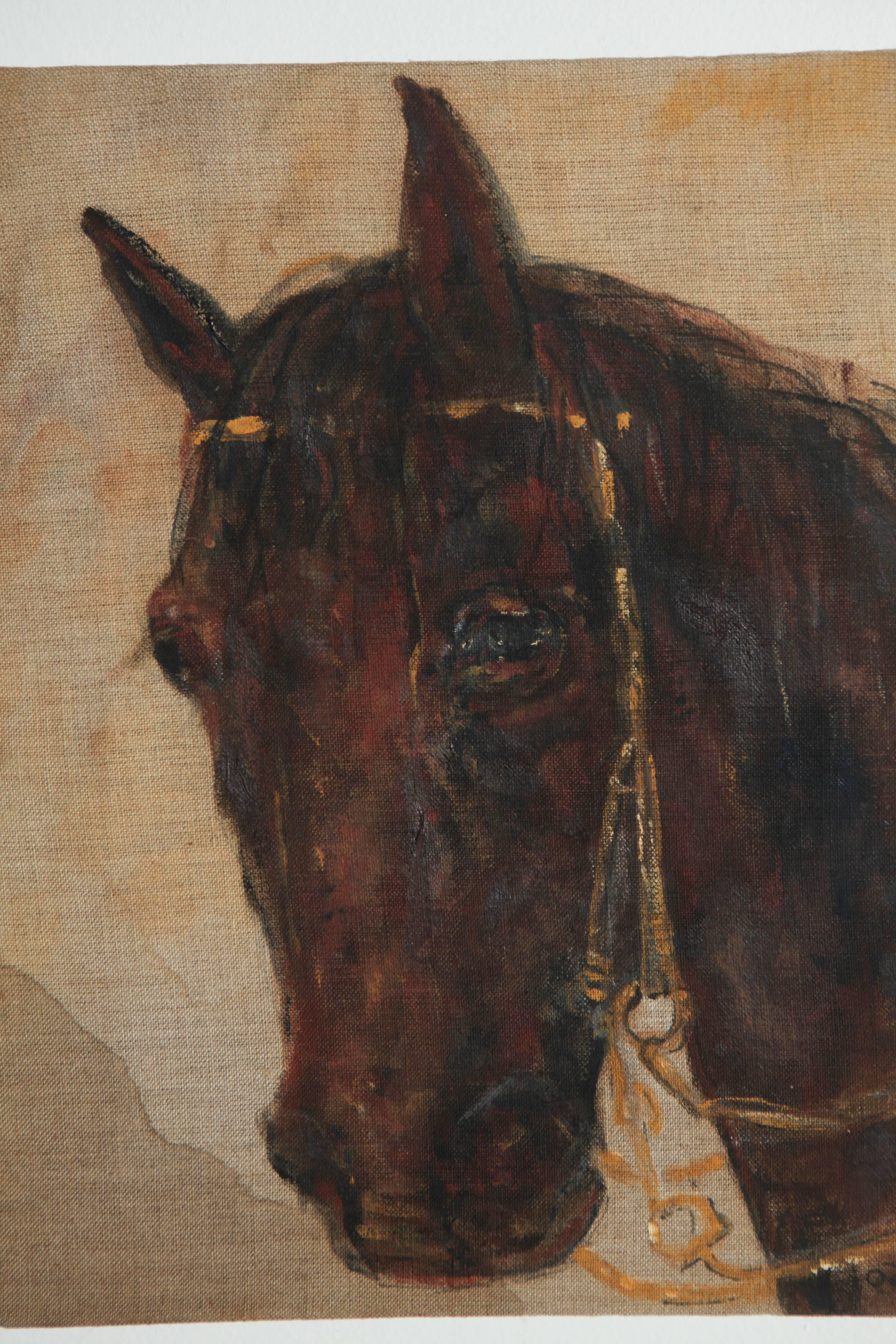 Sweet small painting of horse on delicate canvas.