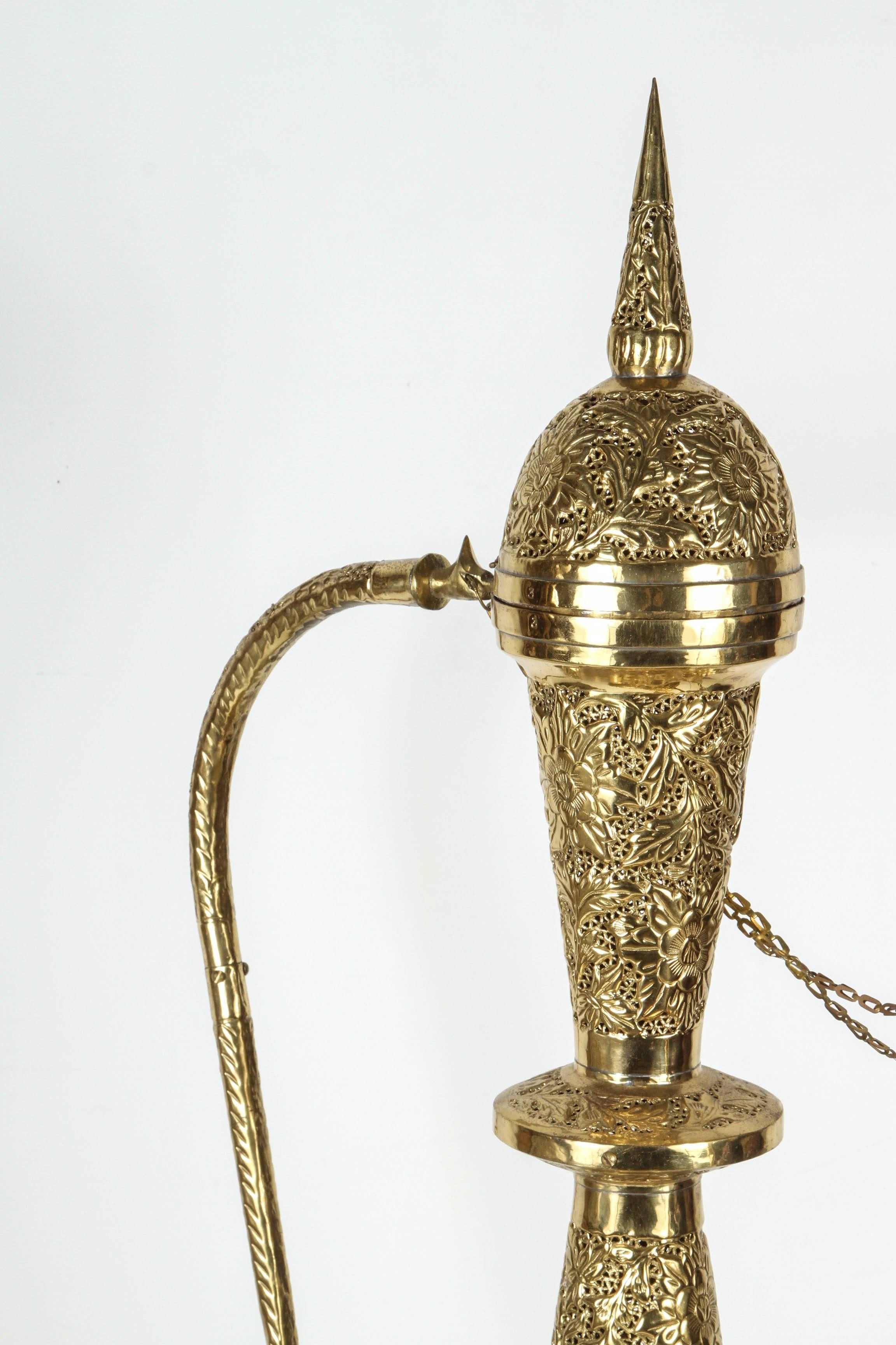 Anglo Raj Oversized Tall Moorish Brass Middle Eastern Ewer Lamp