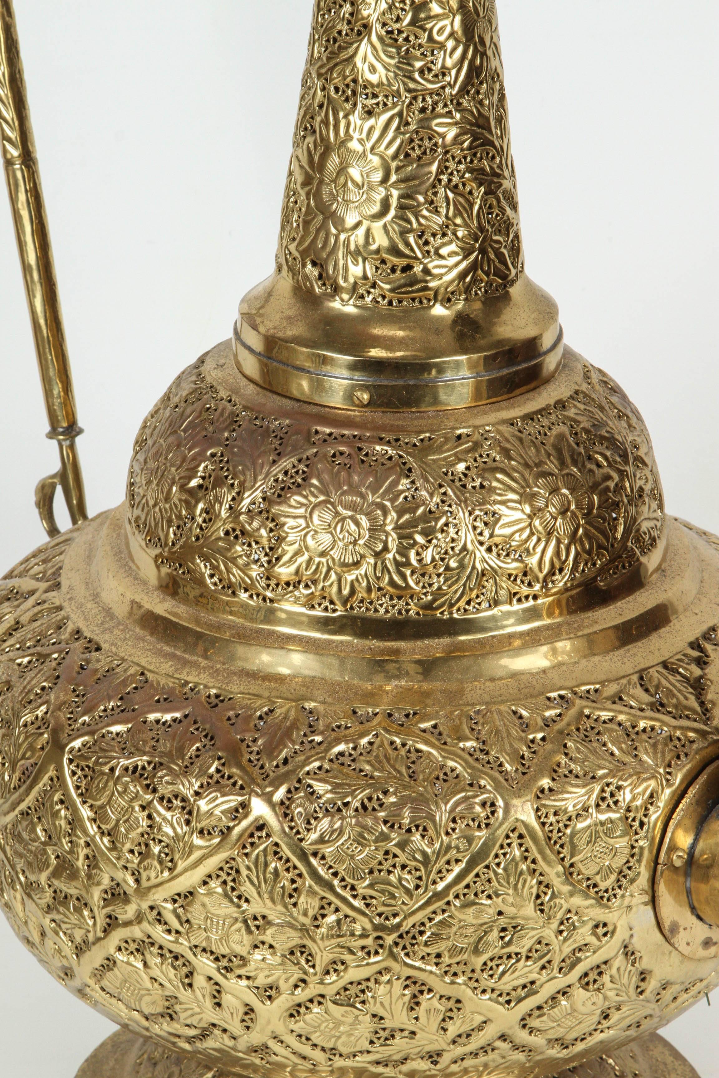 Hand-Crafted Oversized Tall Moorish Brass Middle Eastern Ewer Lamp