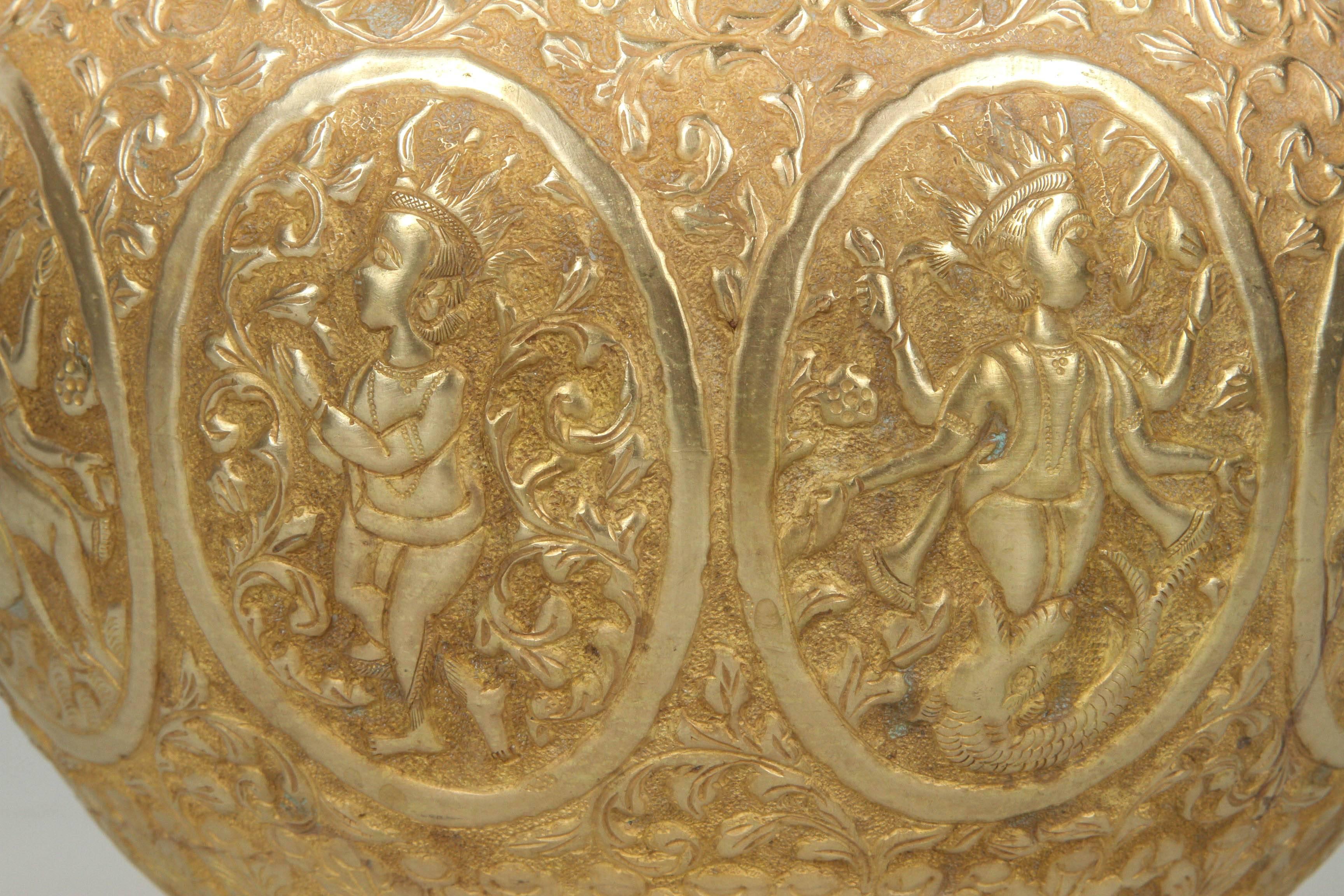 Anglo Raj Polished Indo-Persian Brass Hand-Etched Jardiniere