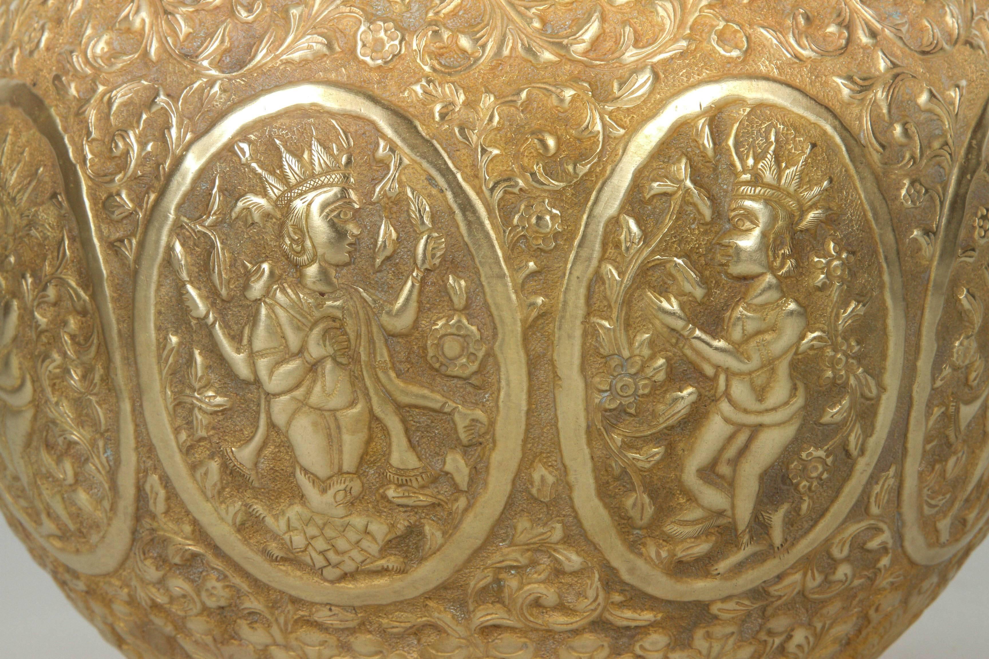 Indian Polished Indo-Persian Brass Hand-Etched Jardiniere