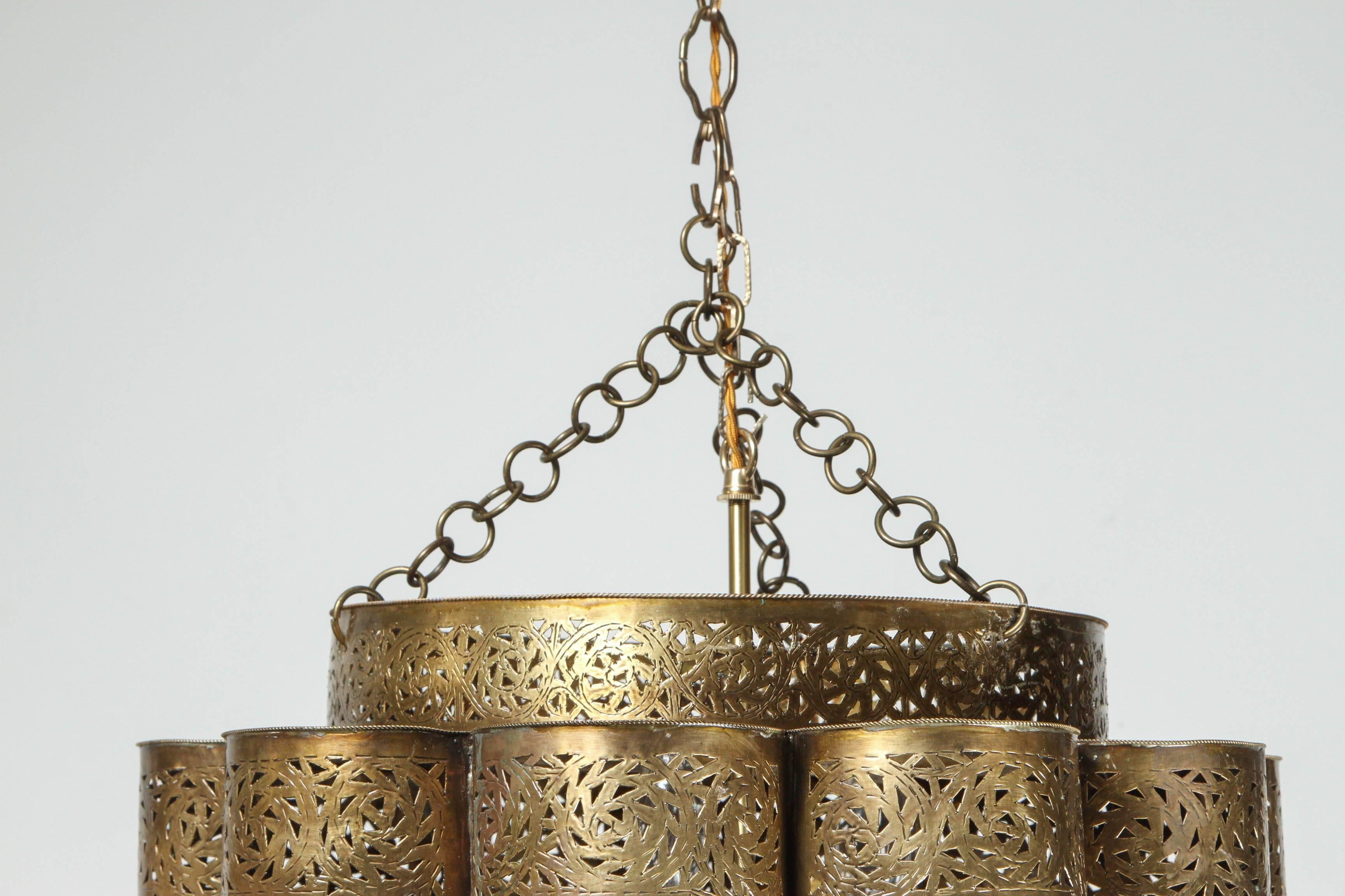 20th Century Large Pair of Pierced Brass Moroccan Chandelier in Alberto Pinto Style