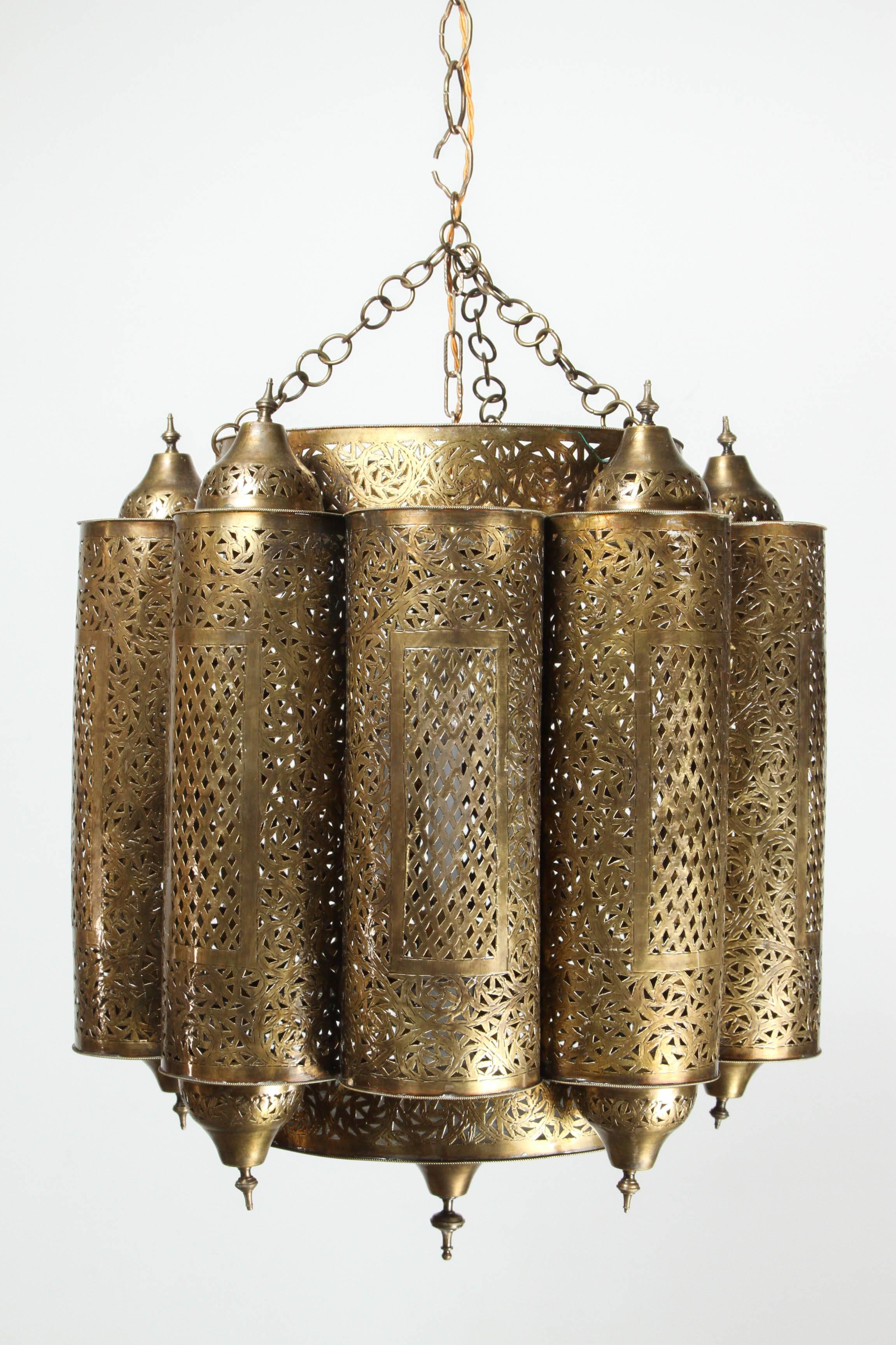 Moorish Brass Moroccan Mosque Chandelier in the Style of Alberto Pinto