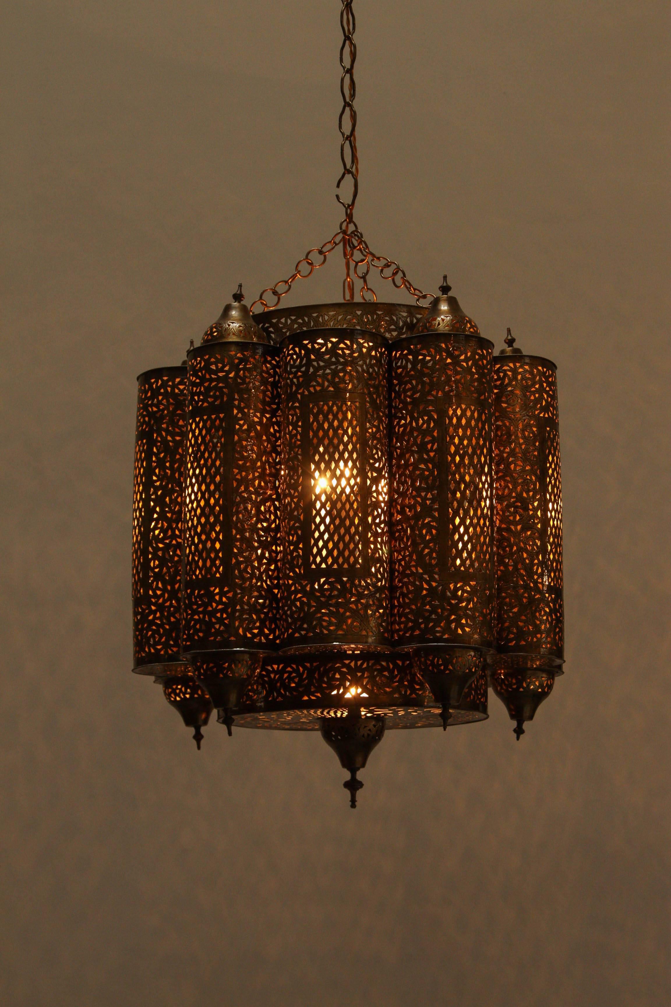 Brass Moroccan Mosque Chandelier in the Style of Alberto Pinto 1