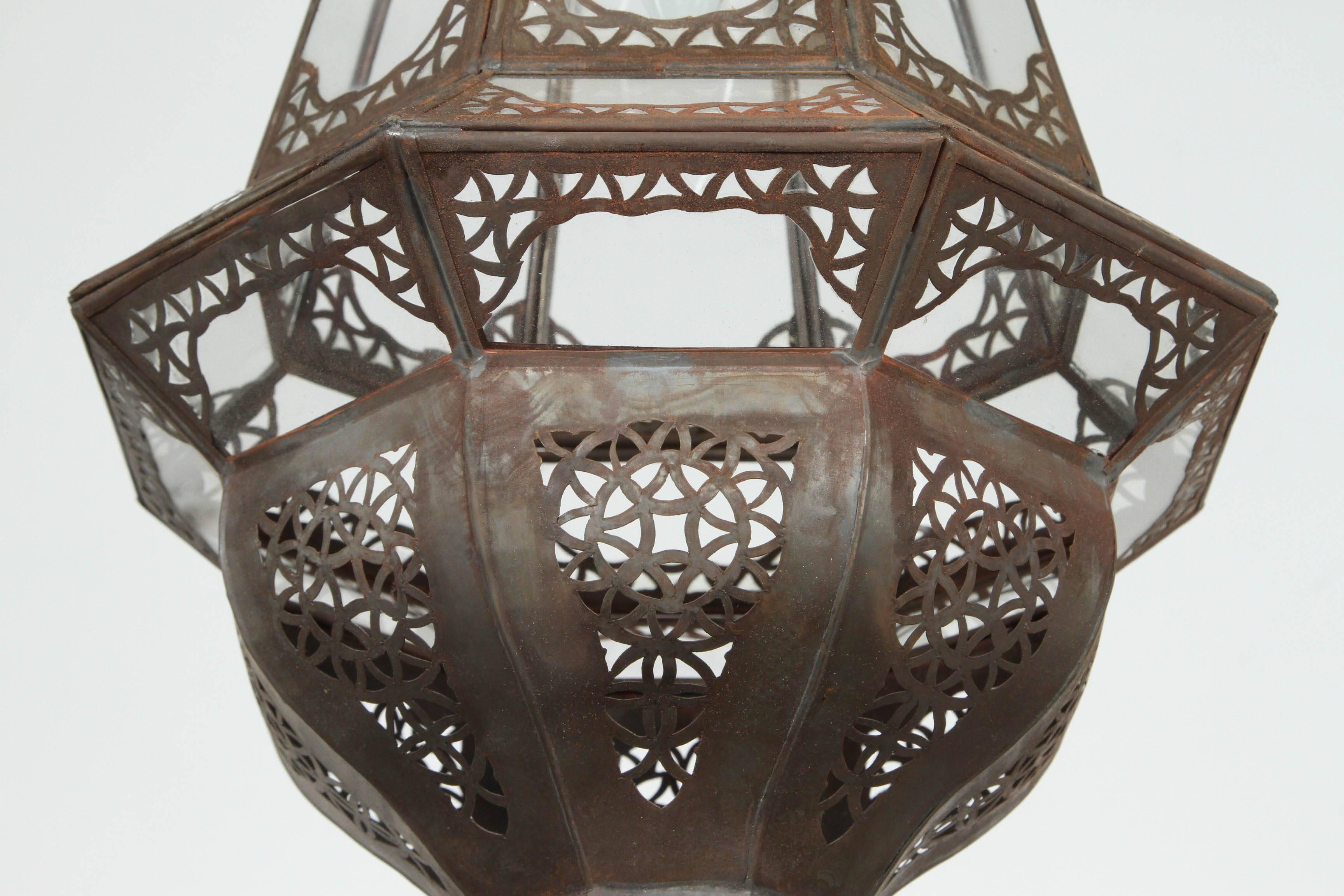 Hand-Crafted Moroccan Moorish Clear Glass Lantern For Sale