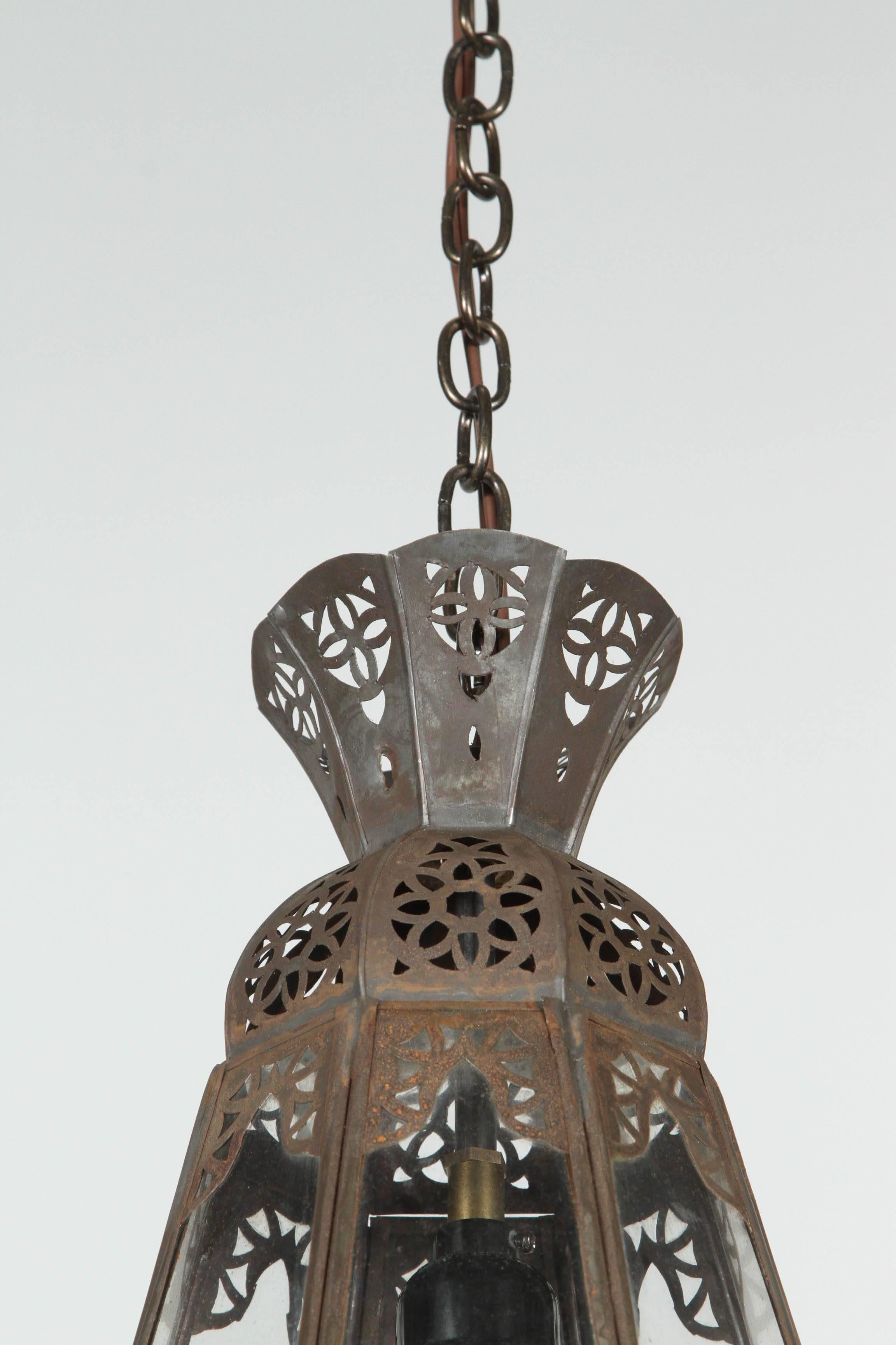 20th Century Moroccan Moorish Clear Glass Lantern For Sale