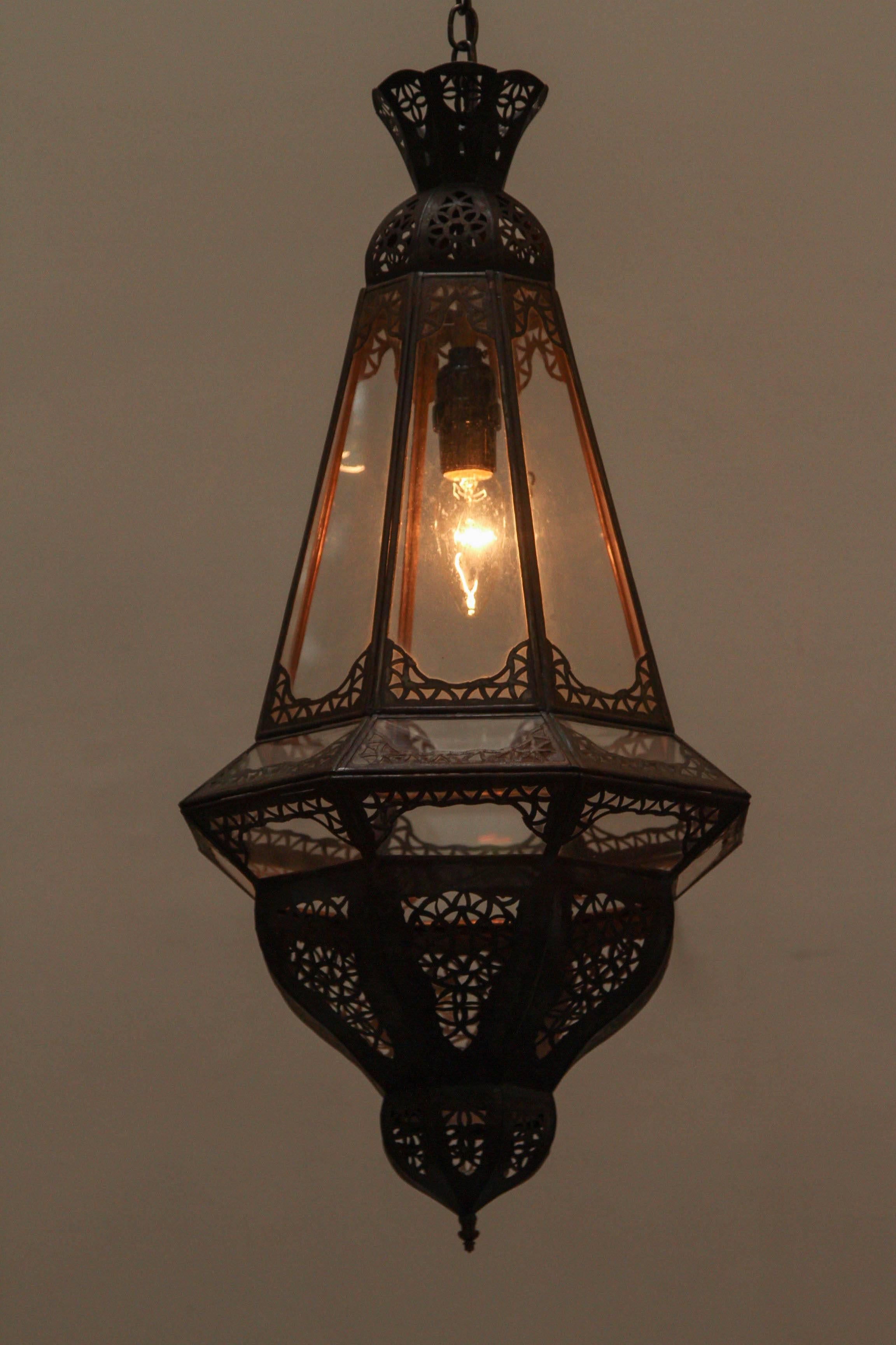 Cut Glass Moroccan Moorish Clear Glass Lantern For Sale