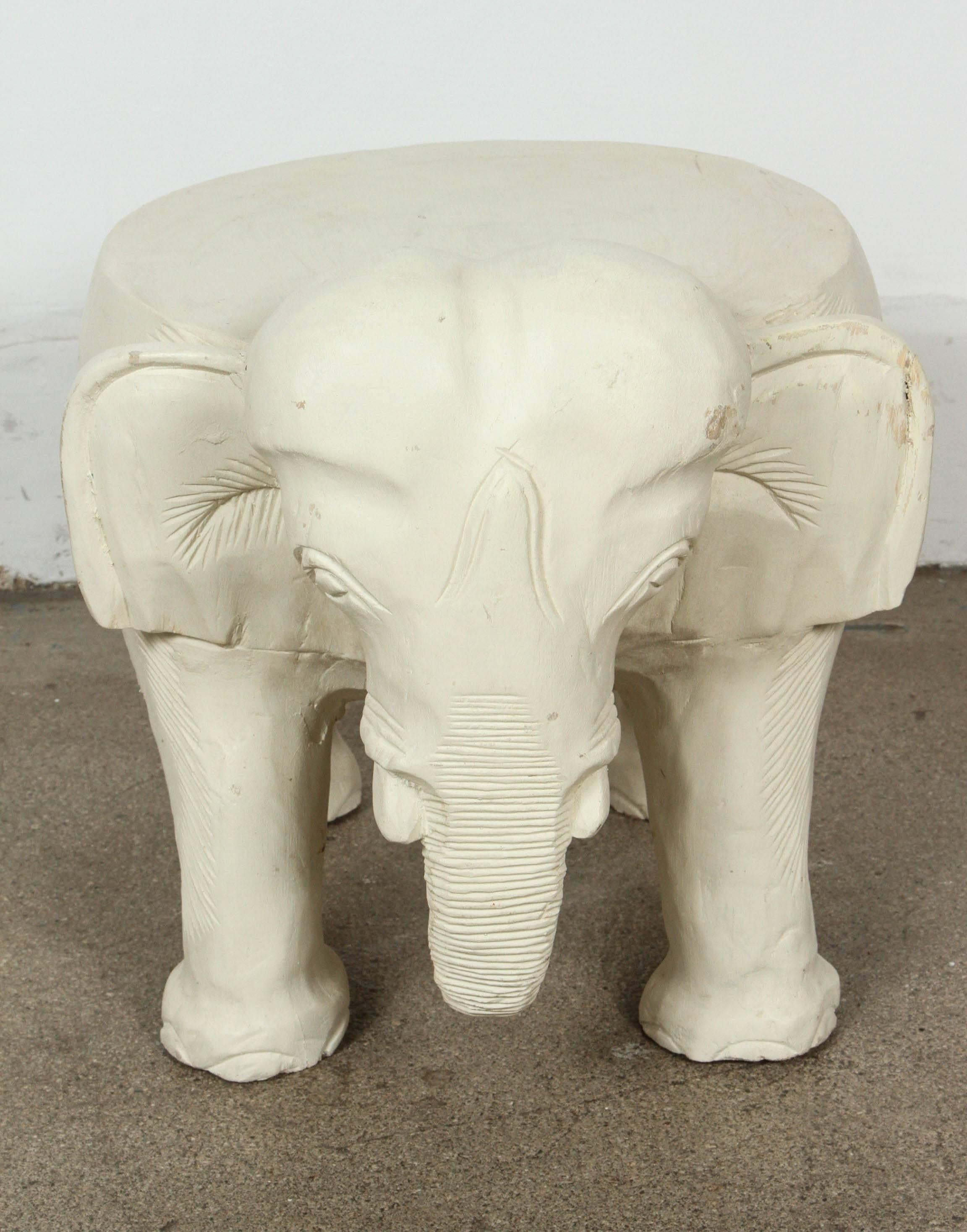 Thai Hand-Carved Elephant Wooden Stool