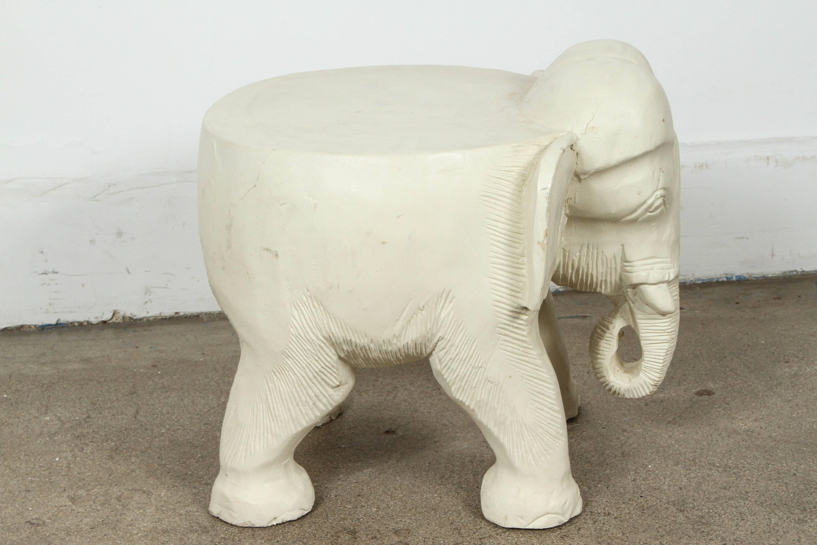 Hand-Carved Elephant Wooden Stool In Good Condition In North Hollywood, CA