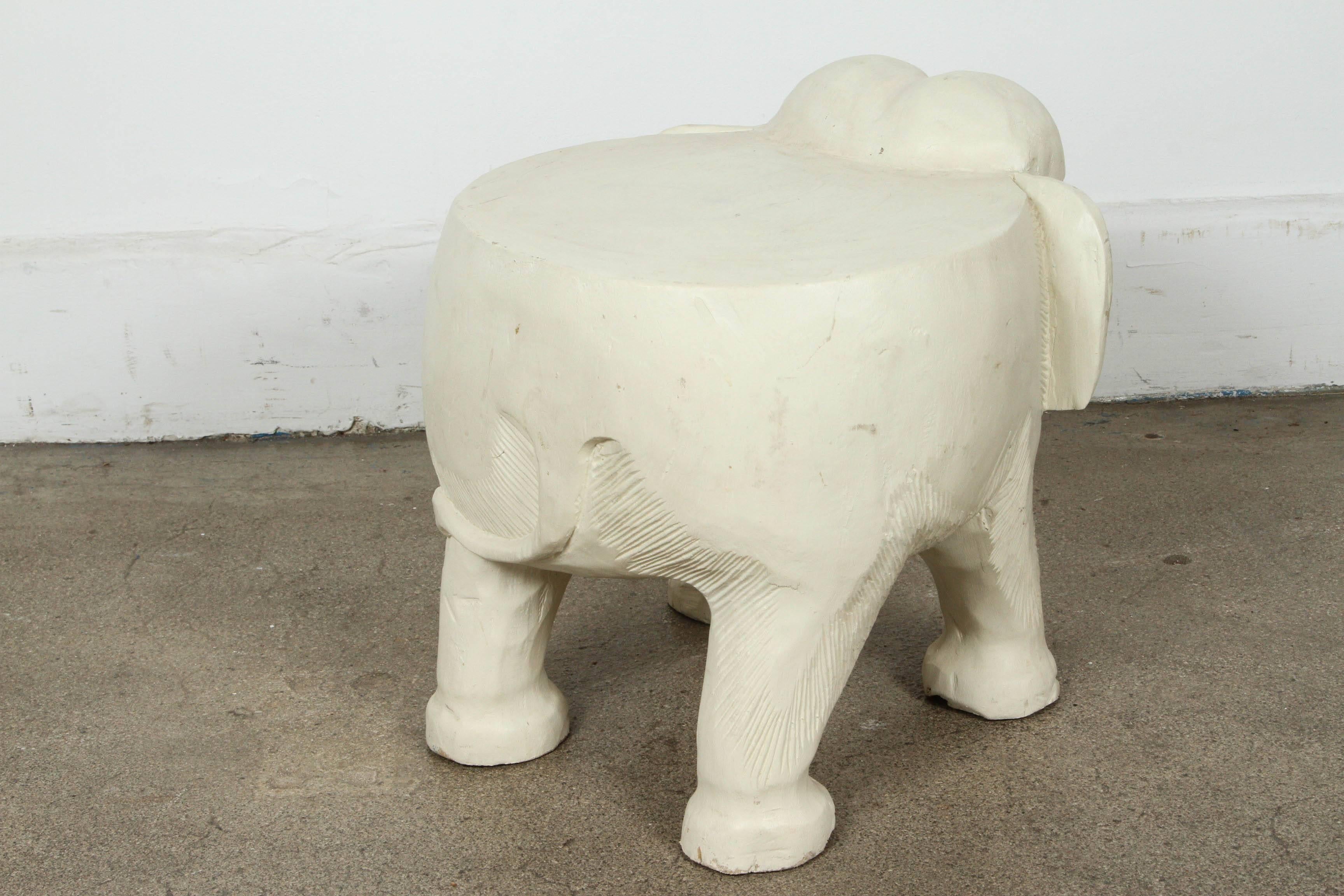 20th Century Hand-Carved Elephant Wooden Stool