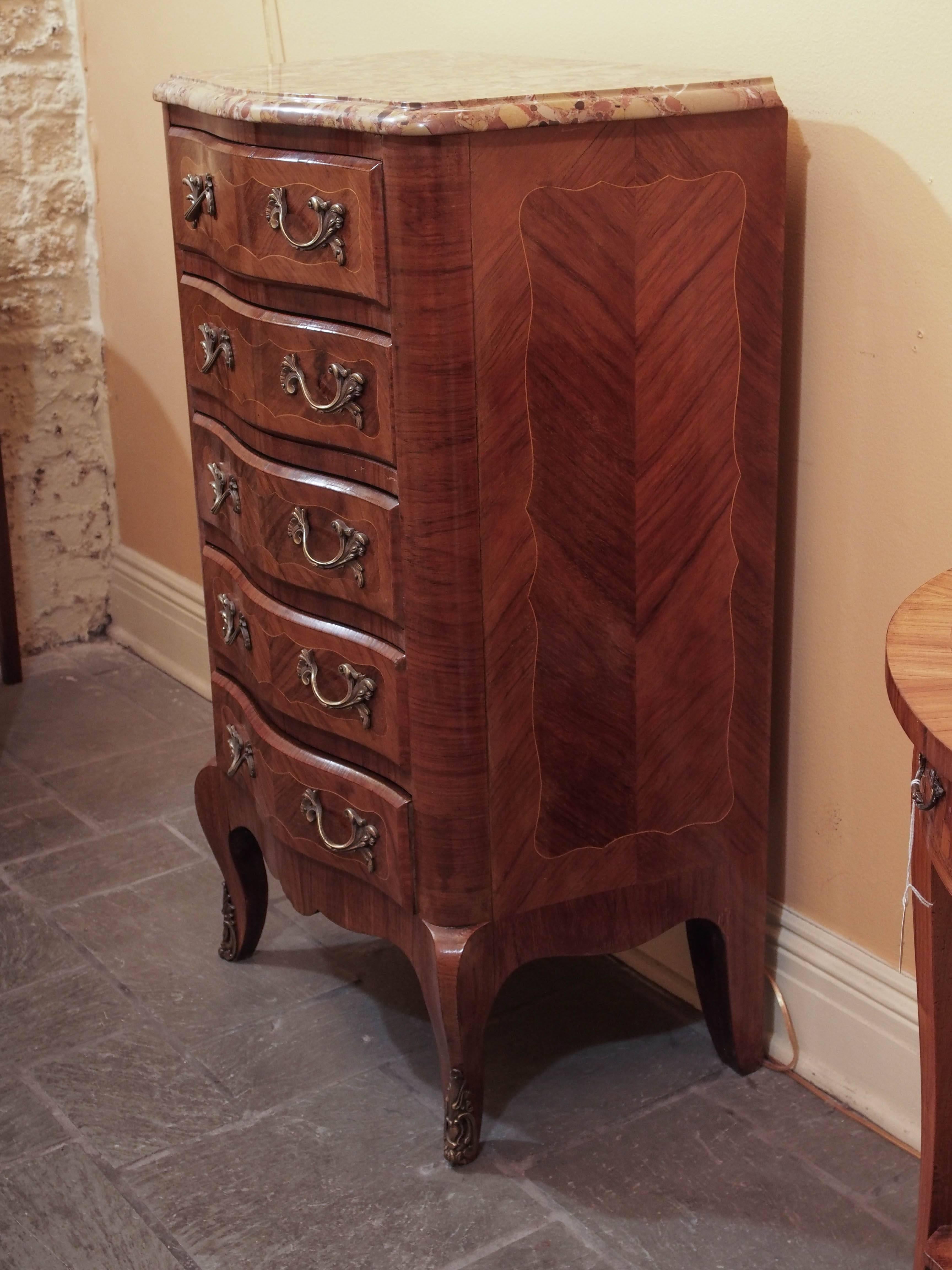 Antique French Rosewood and Mahogany Marble-Top Chest For Sale 2