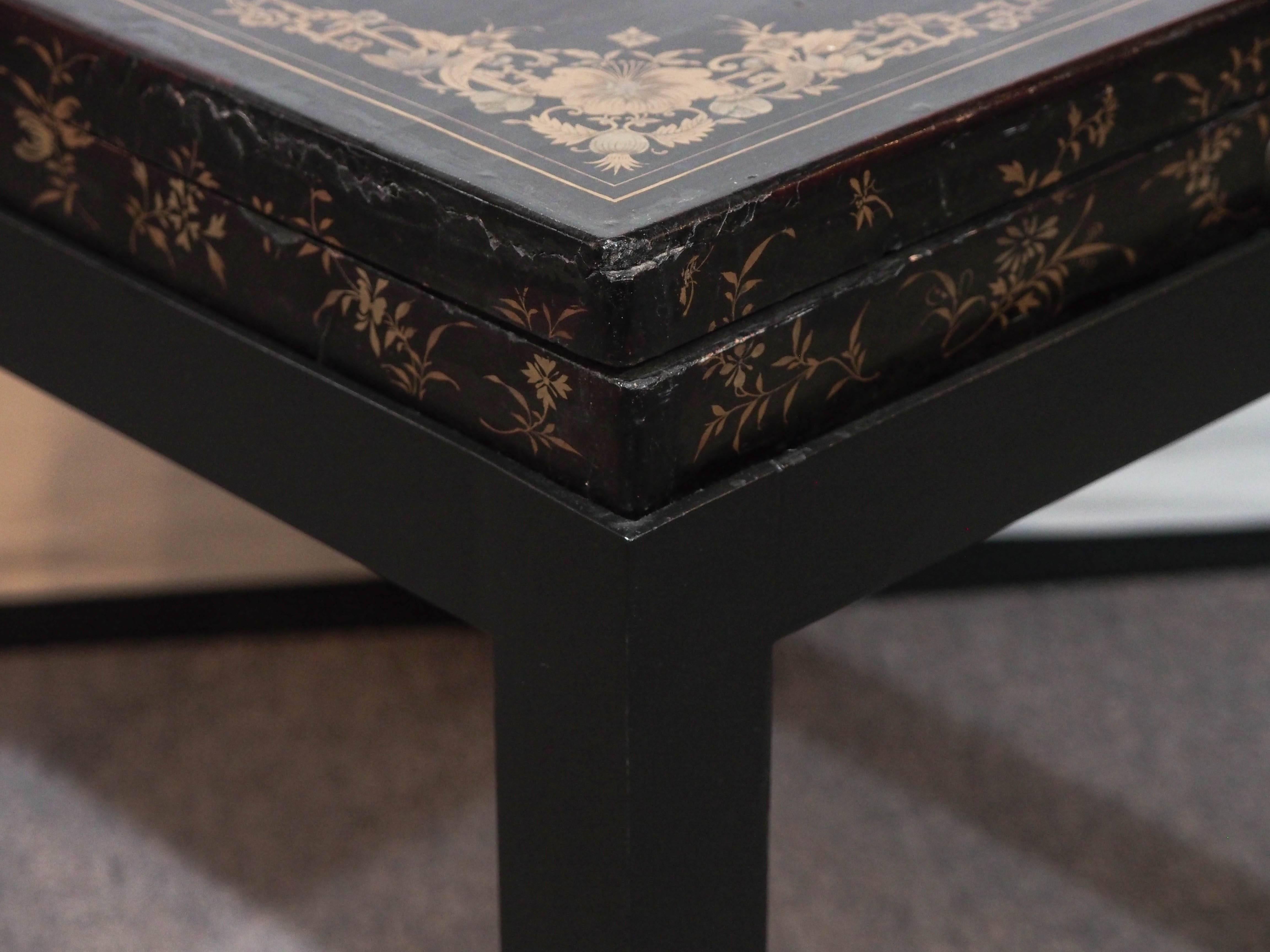 19th Century Antique Chinese Black Lacquer Game Box on Later Stand For Sale