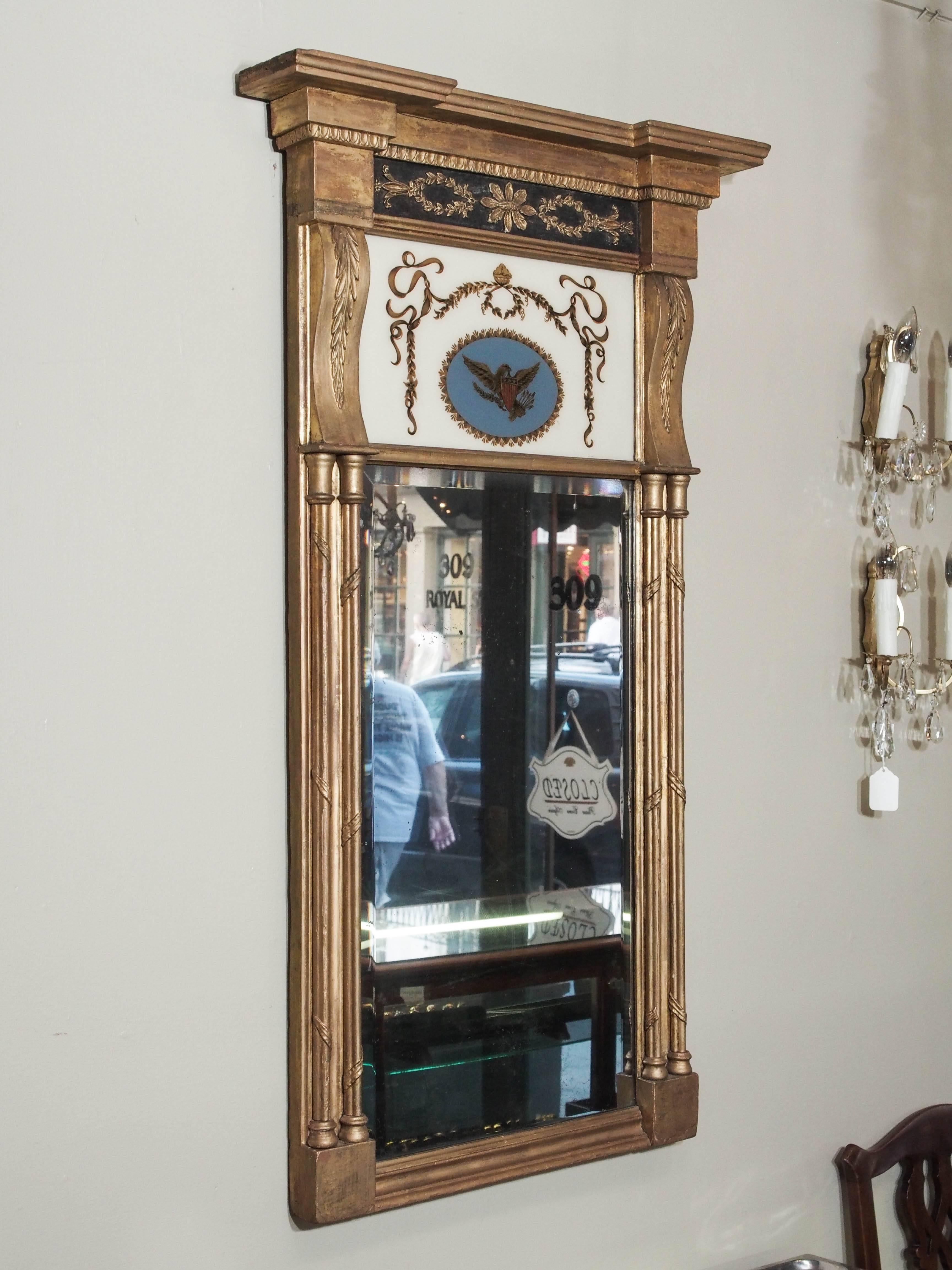 antique American Federal tabernacle mirror with eglomise 2