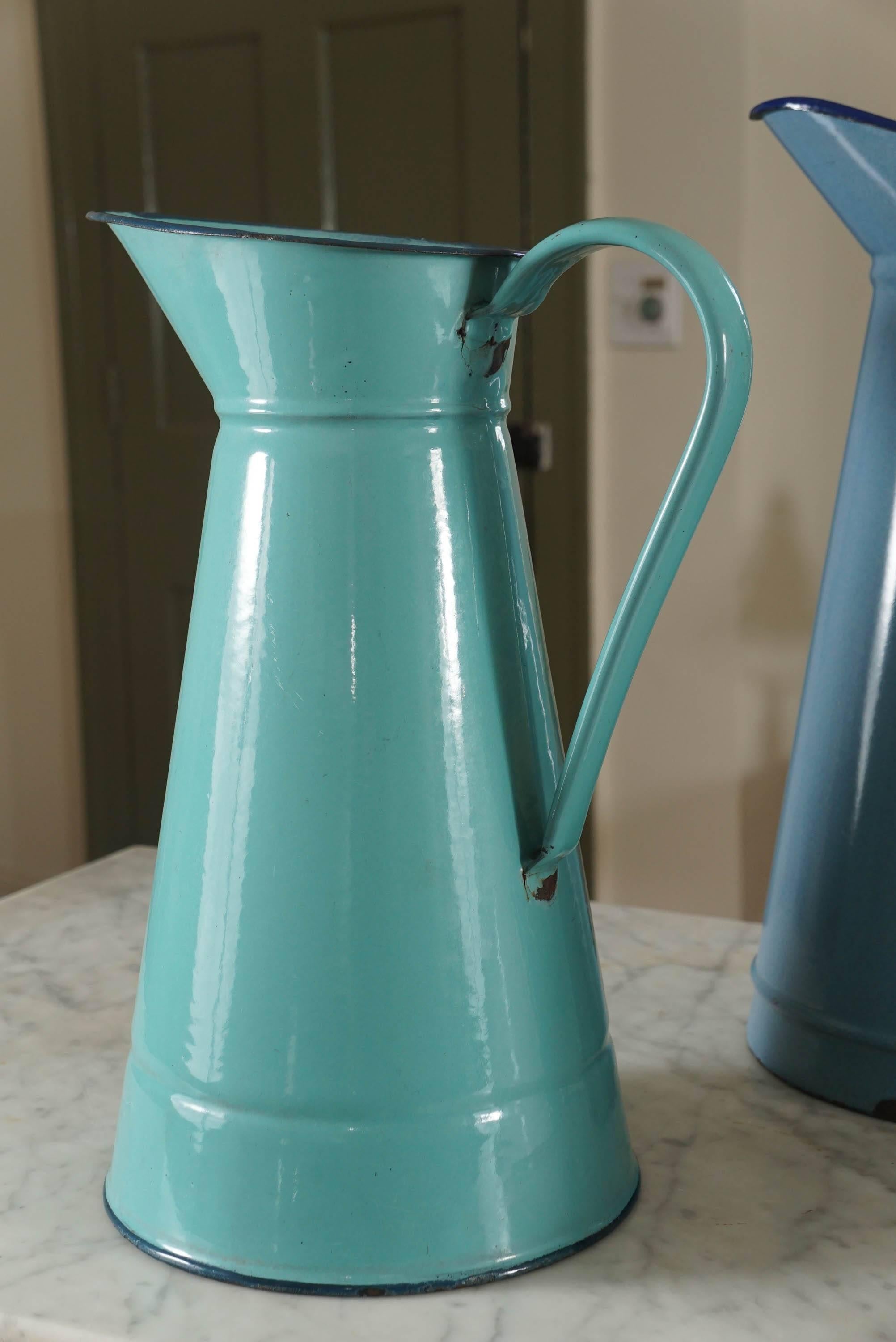 Collection of Painted Enamel Pitchers In Good Condition In Sheffield, MA