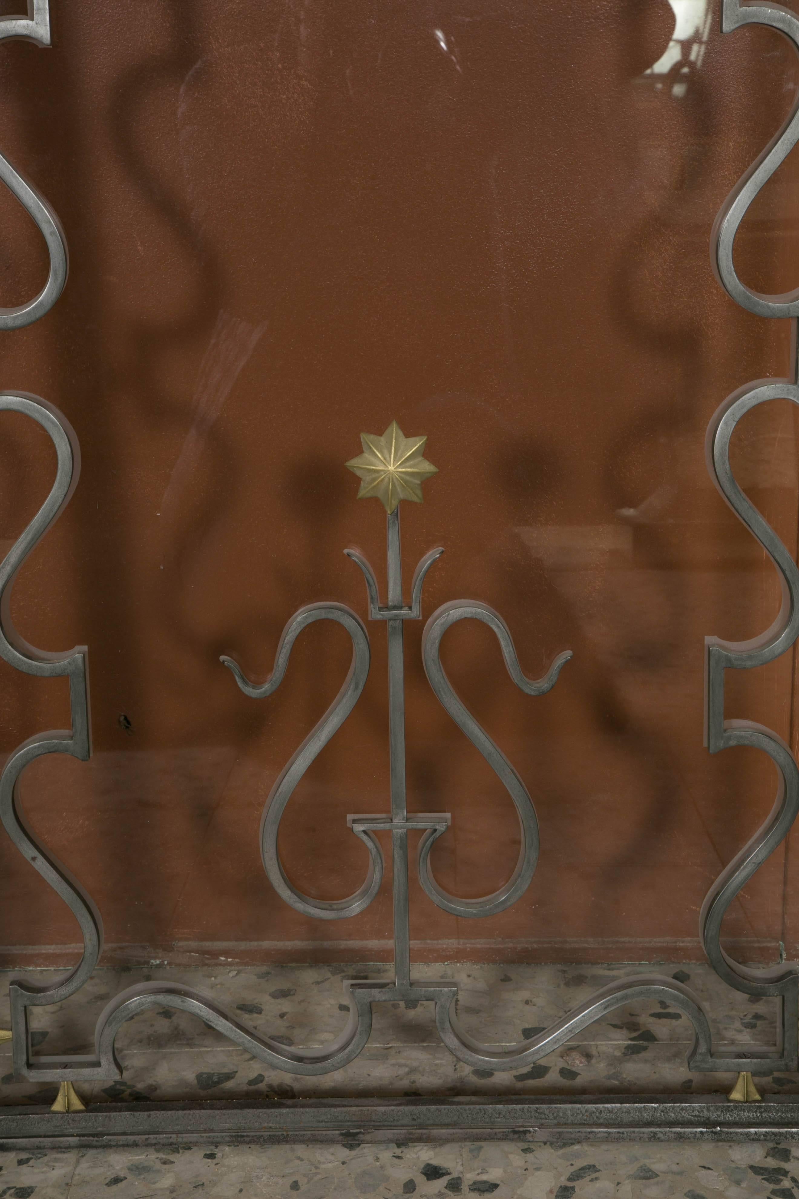 French Pair of 1935 Wrought Iron and Bronze Doors by Gilbert Poillerat