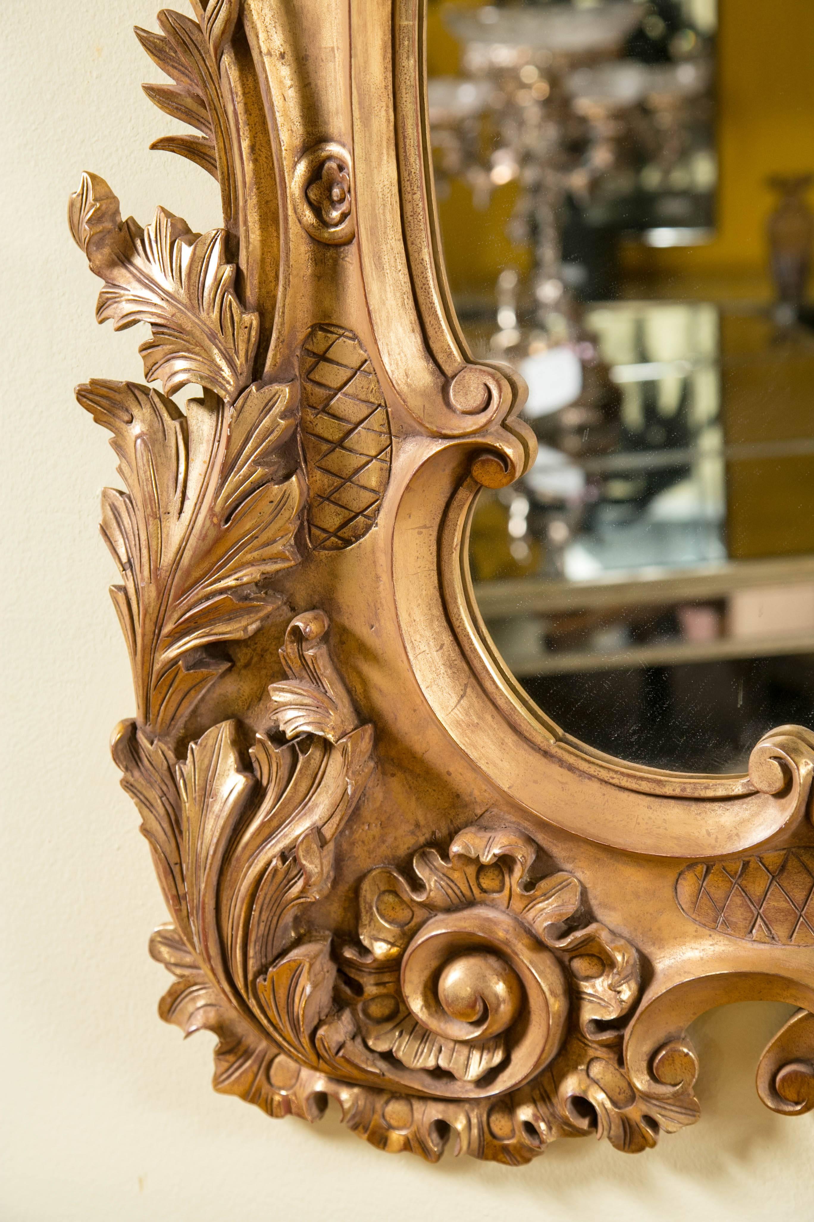 Pair of Monumental Louis XV Style Giltwood Mirrors Exquisite Details In Good Condition In Stamford, CT