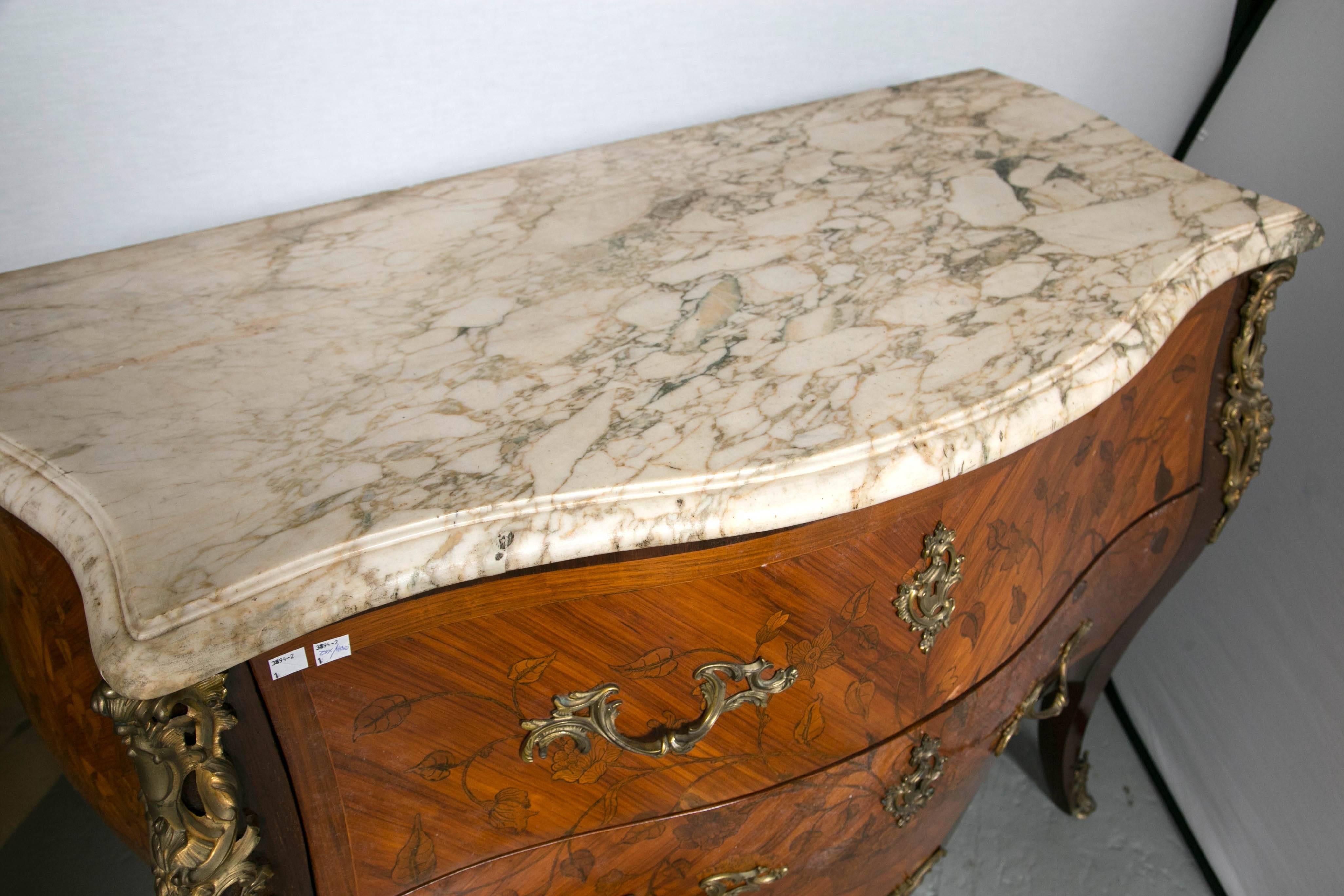French 19th Century Bombe Signed Marble-Top Commode