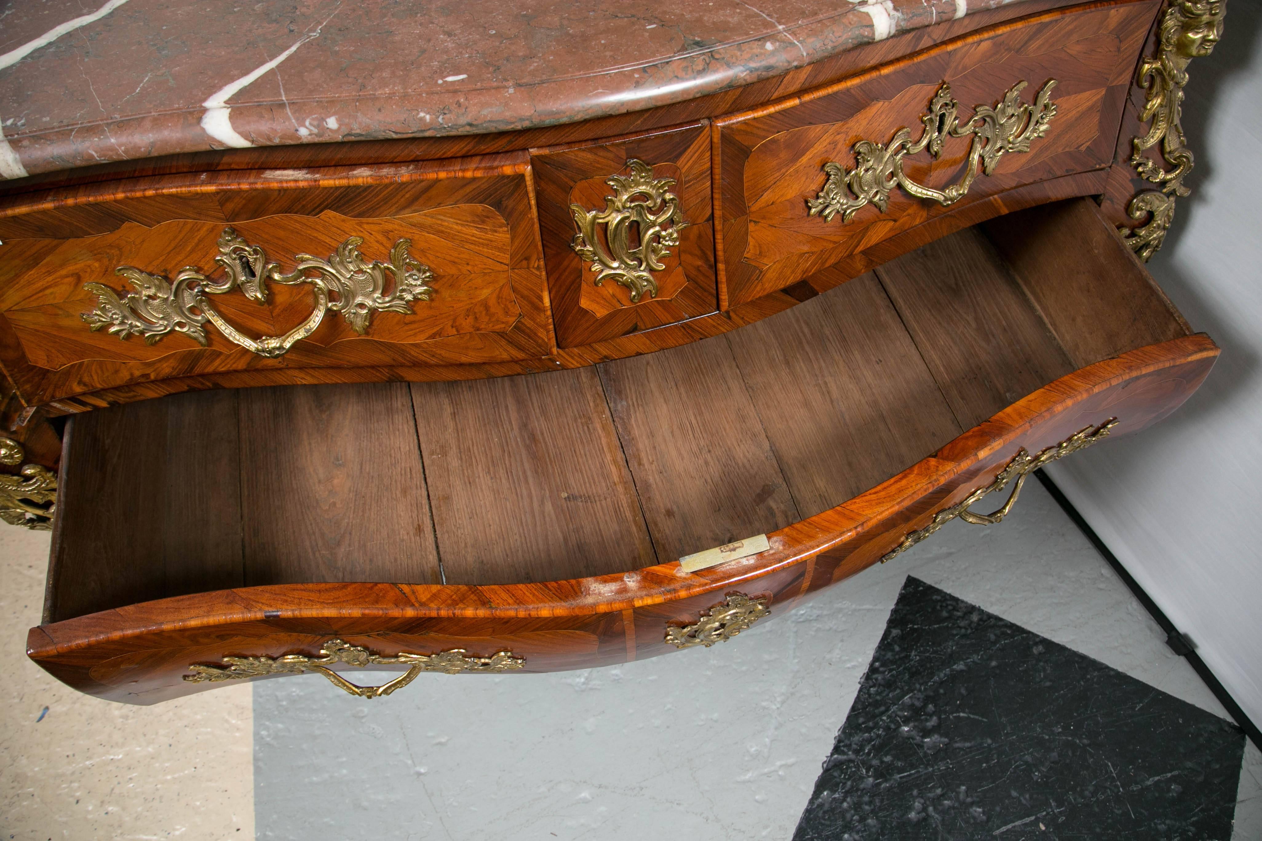 Mid-18th Century 18thC Marble-Top Regence Commode Signed L. Dumay Heavily Bronze Mounted 3 Drawer