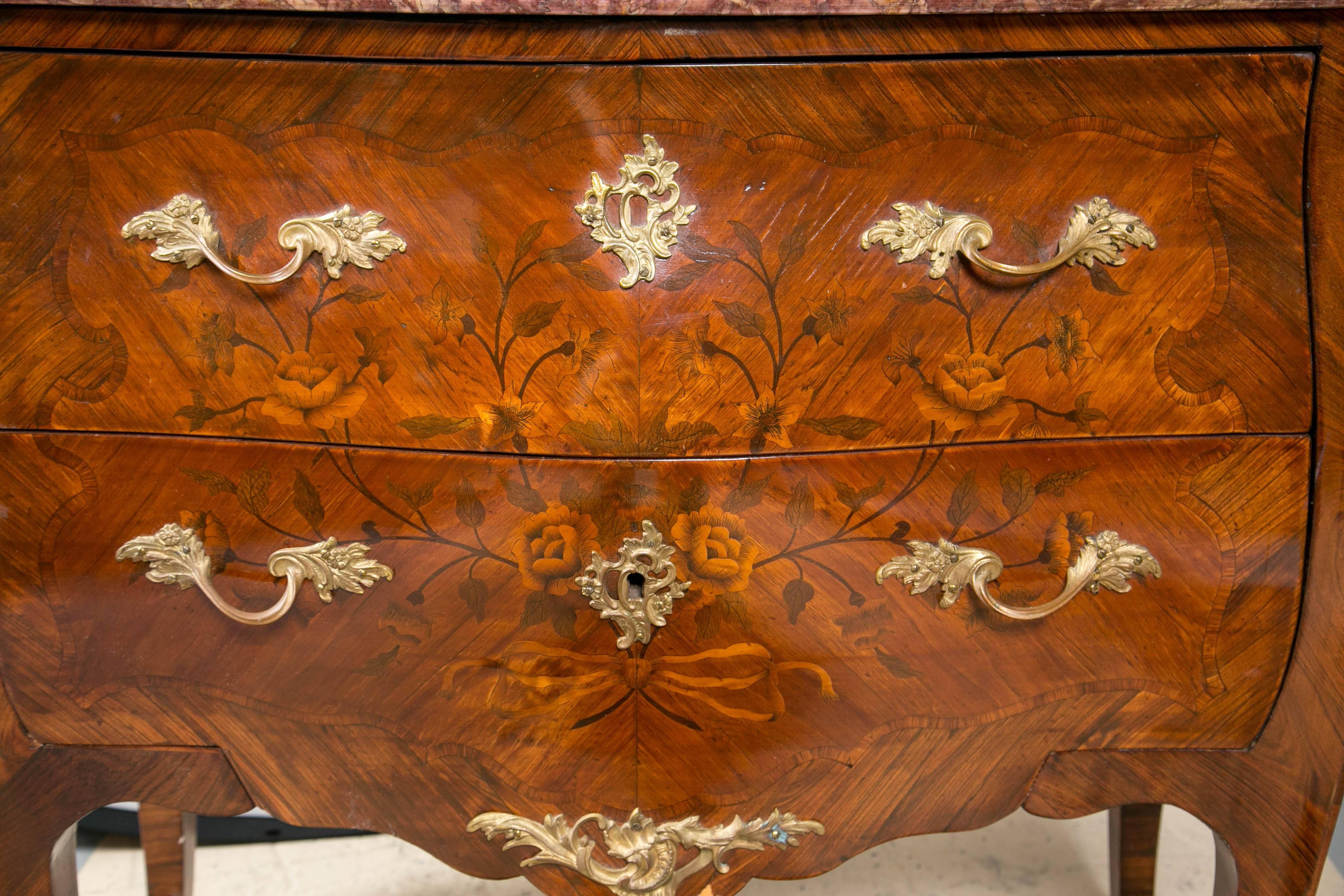 French Pair of Period 18th Century Bombe Commodes or Large Nightstands