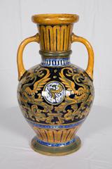 Pair of Italian Lusterware Vases in Majolica Signed SDR Società Della Robbia