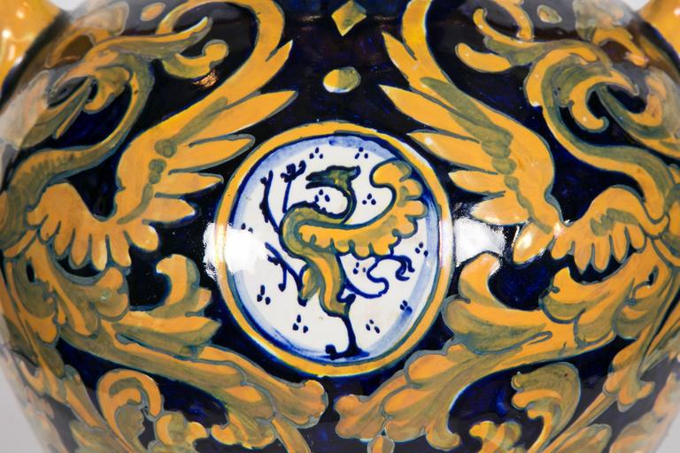 Pair of Italian Lusterware Vases in Majolica Signed SDR Società Della Robbia For Sale at 1stDibs