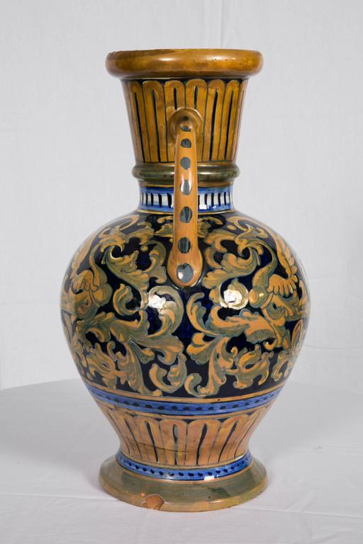 Pair of Italian Lusterware Vases in Majolica Signed SDR Società Della Robbia For Sale at 1stDibs