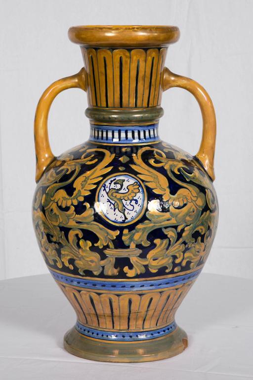 Pair of Italian Lusterware Vases in Majolica Signed SDR Società Della Robbia For Sale at 1stDibs