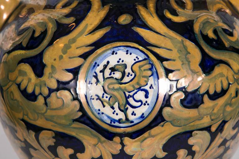 Pair of Italian Lusterware Vases in Majolica Signed SDR Società Della Robbia For Sale at 1stDibs