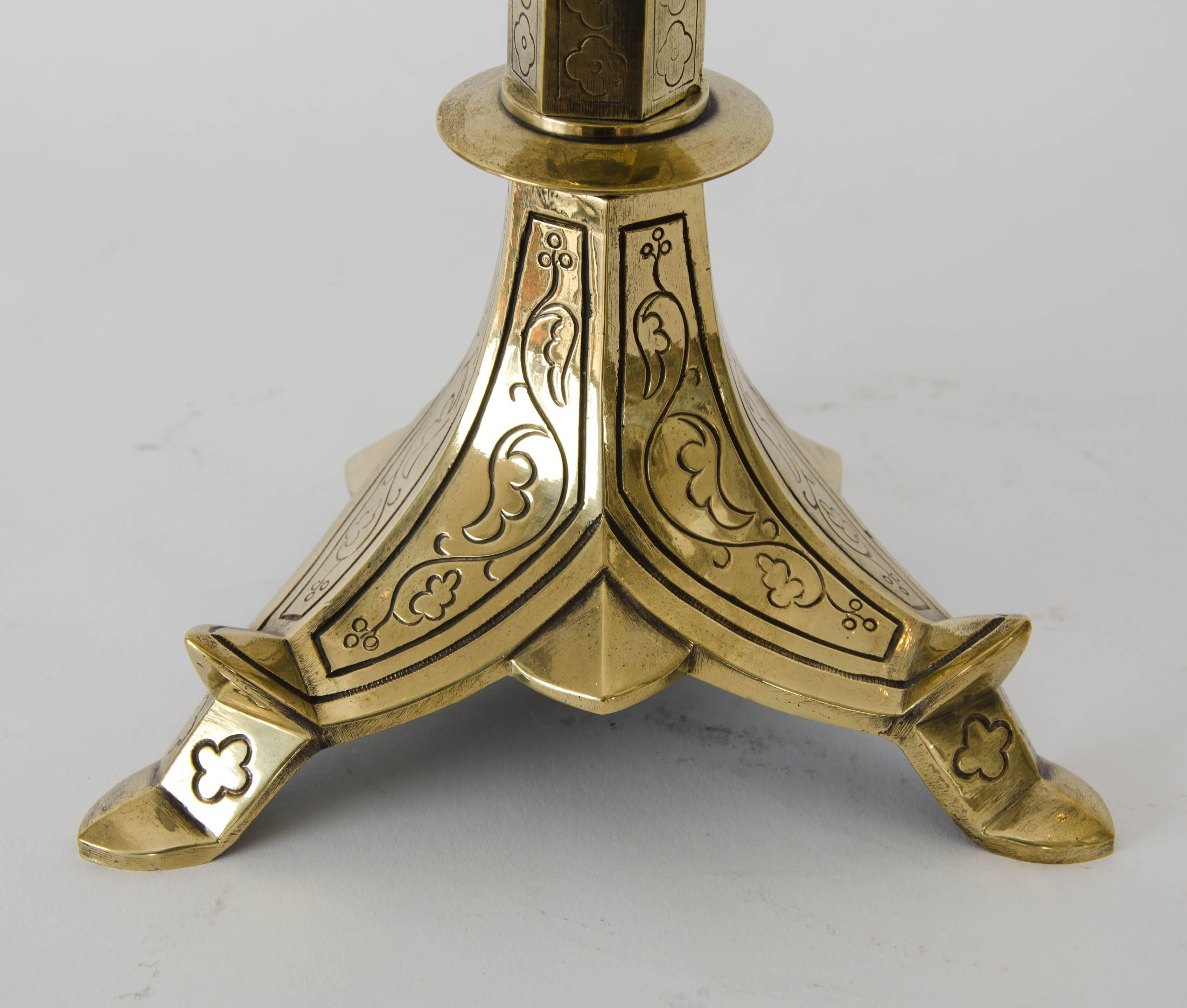 Great Britain (UK) Pair of Brass Picket Candlesticks For Sale