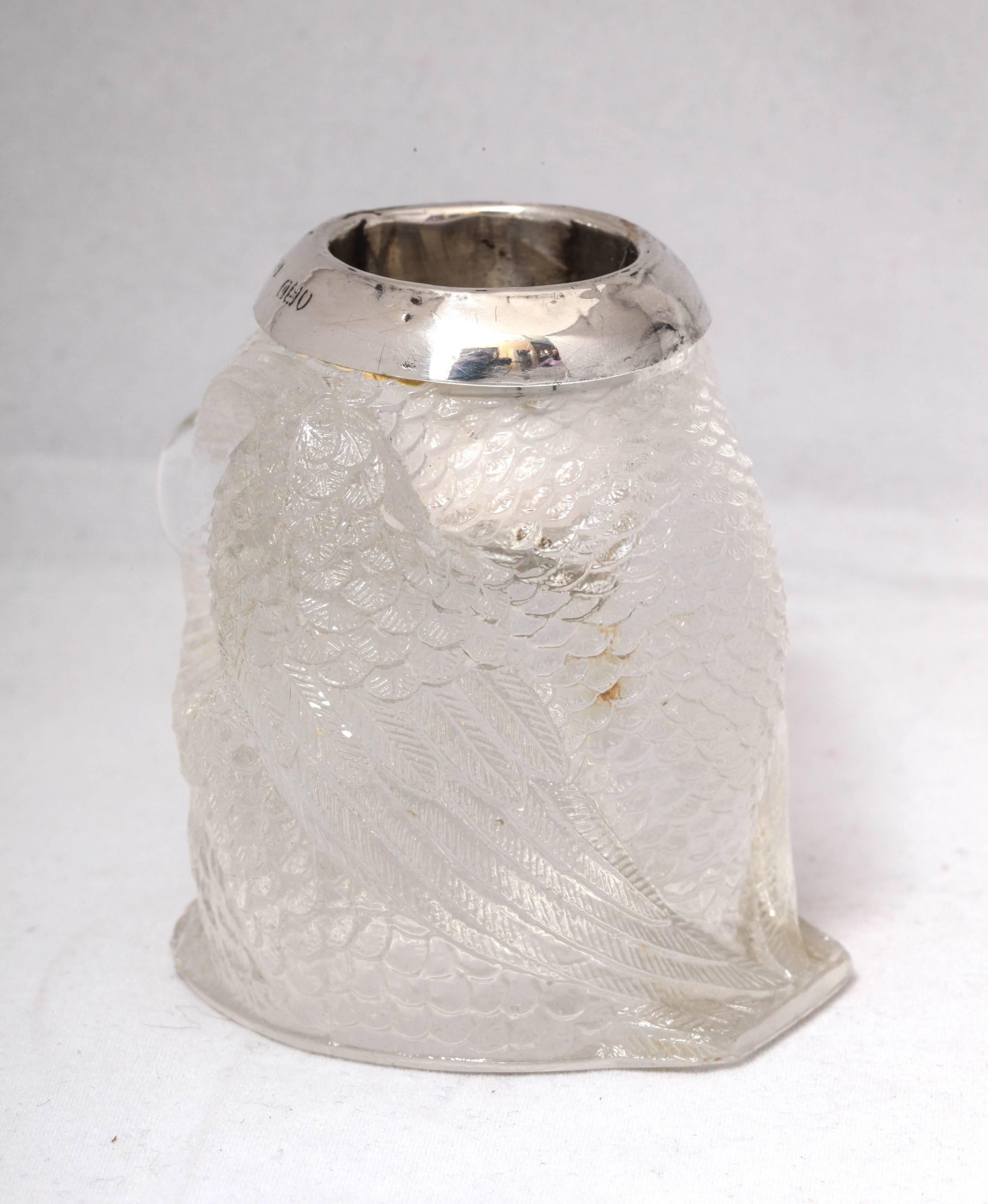 Crystal Rare and Unusual Edwardian Sterling Silver-Mounted Owl Form Match Striker