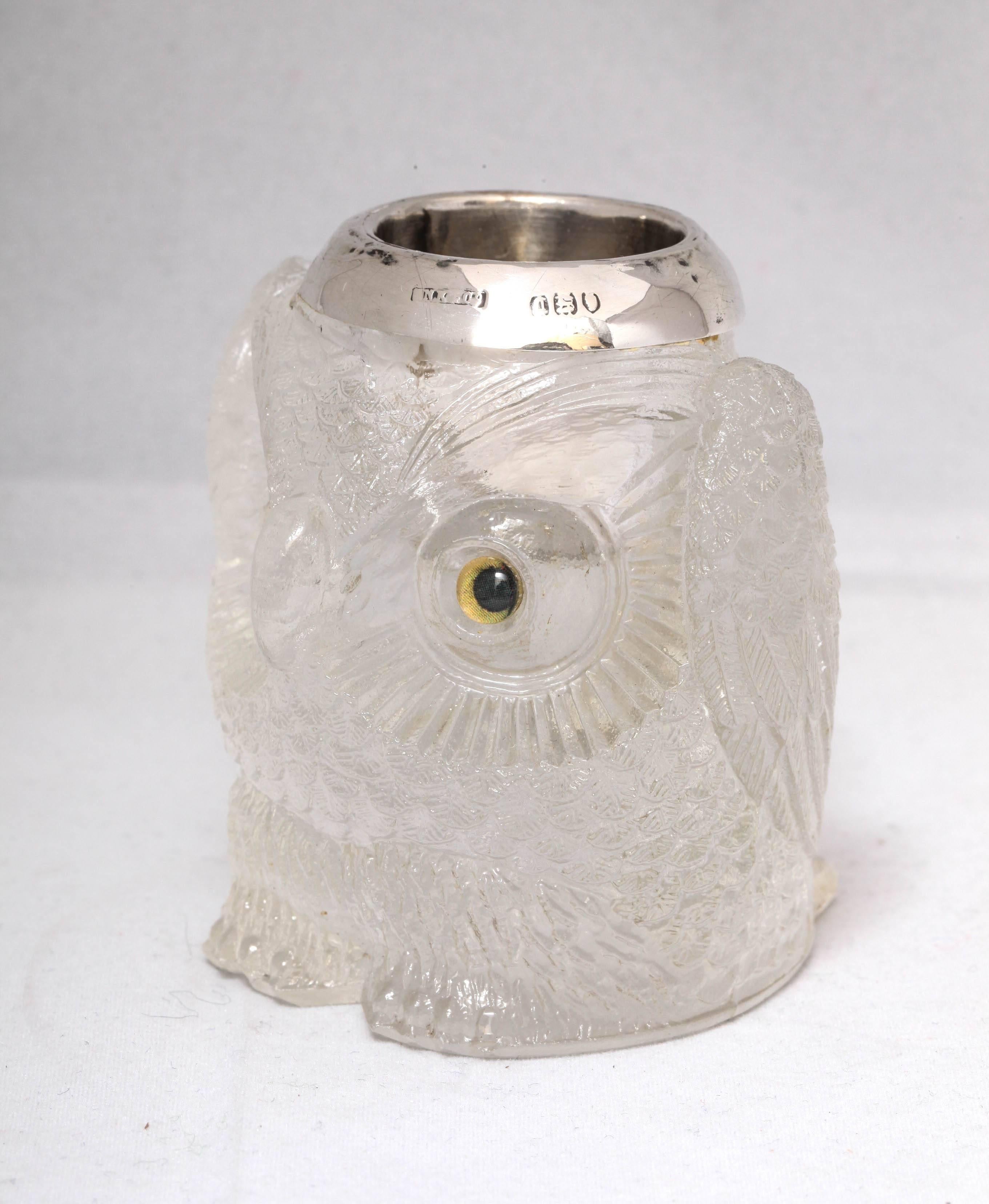 Rare and Unusual Edwardian Sterling Silver-Mounted Owl Form Match Striker 1