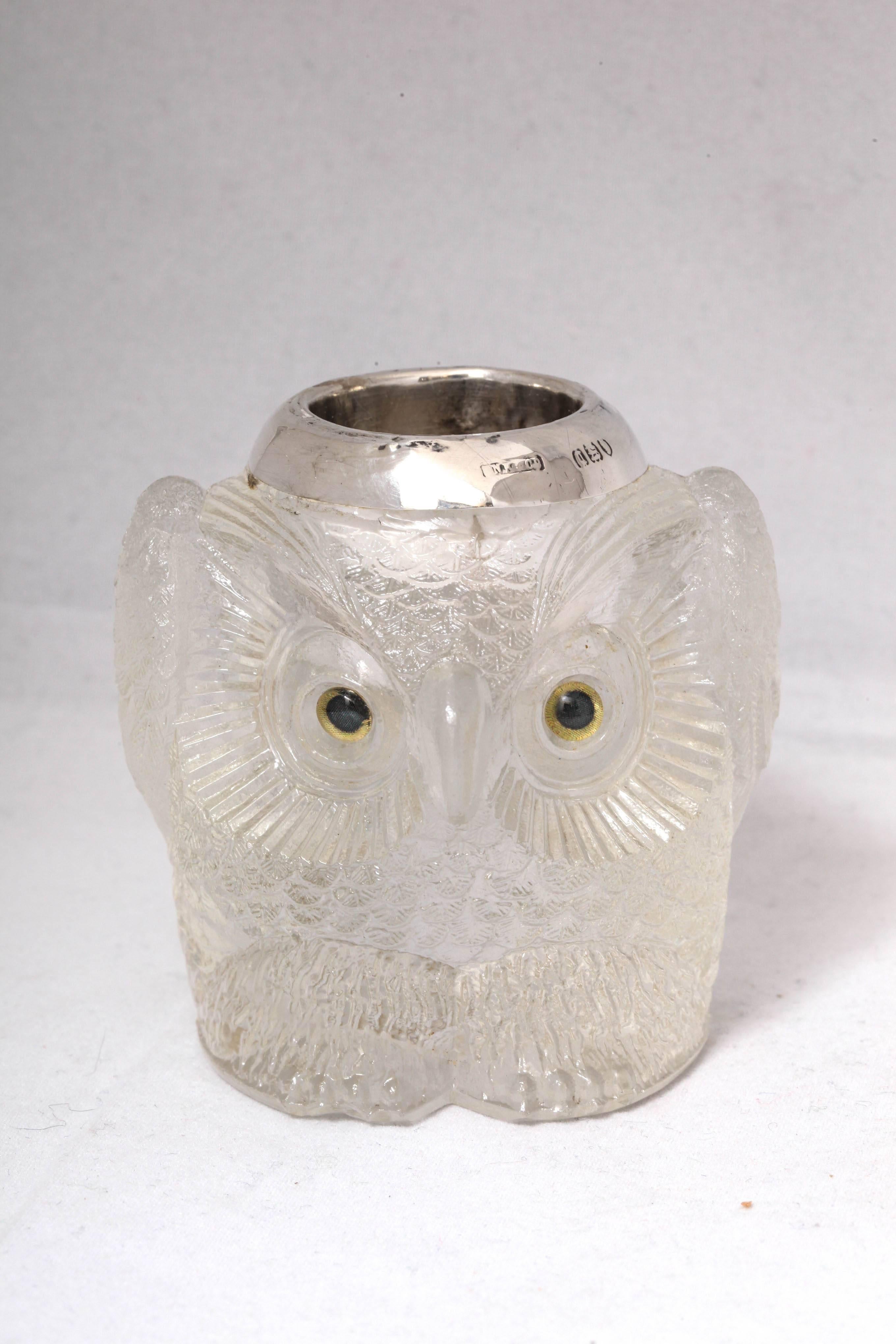 Rare and Unusual Edwardian Sterling Silver-Mounted Owl Form Match Striker 3