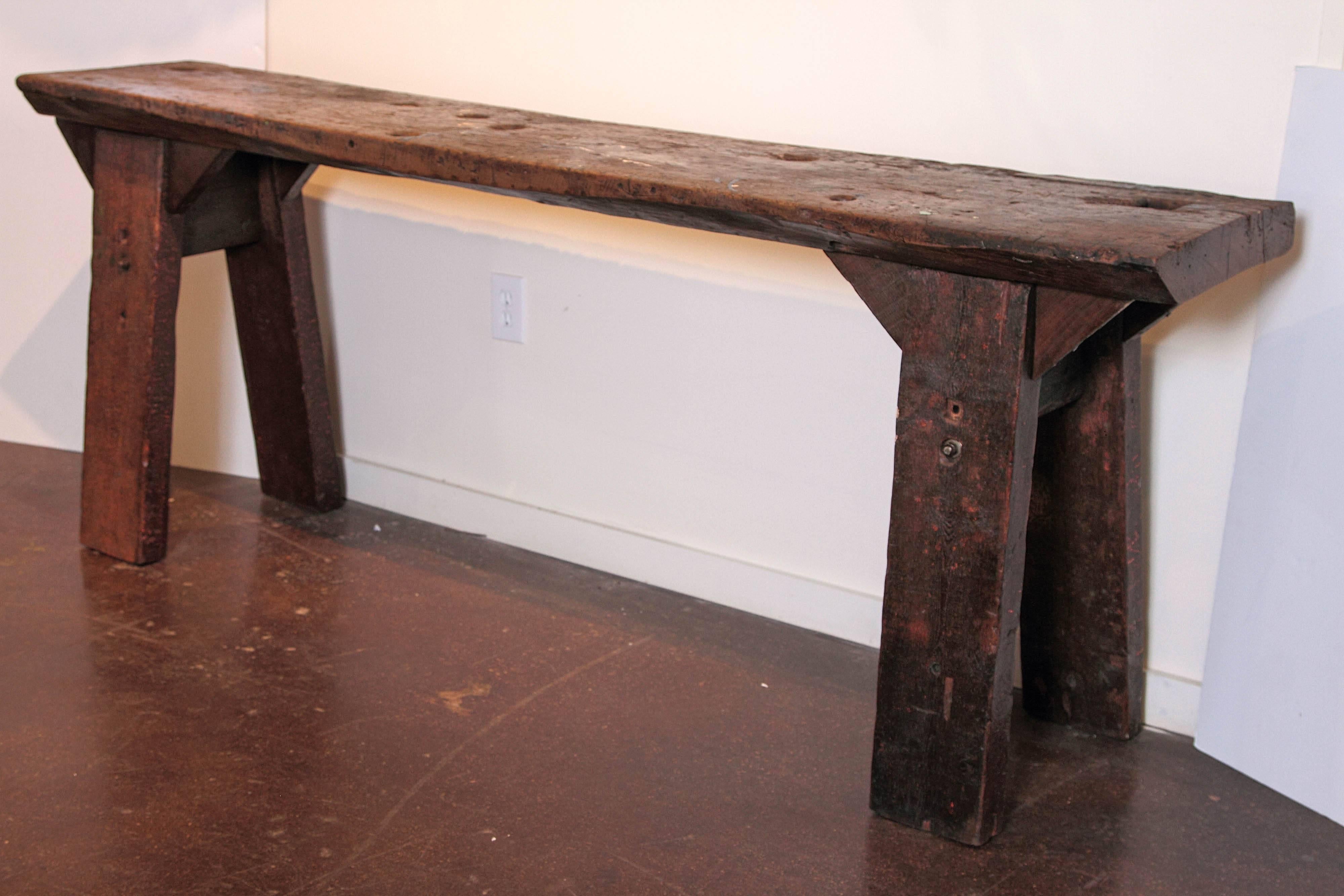 Patinated French Shop Table as Narrow Console Table, circa 1920