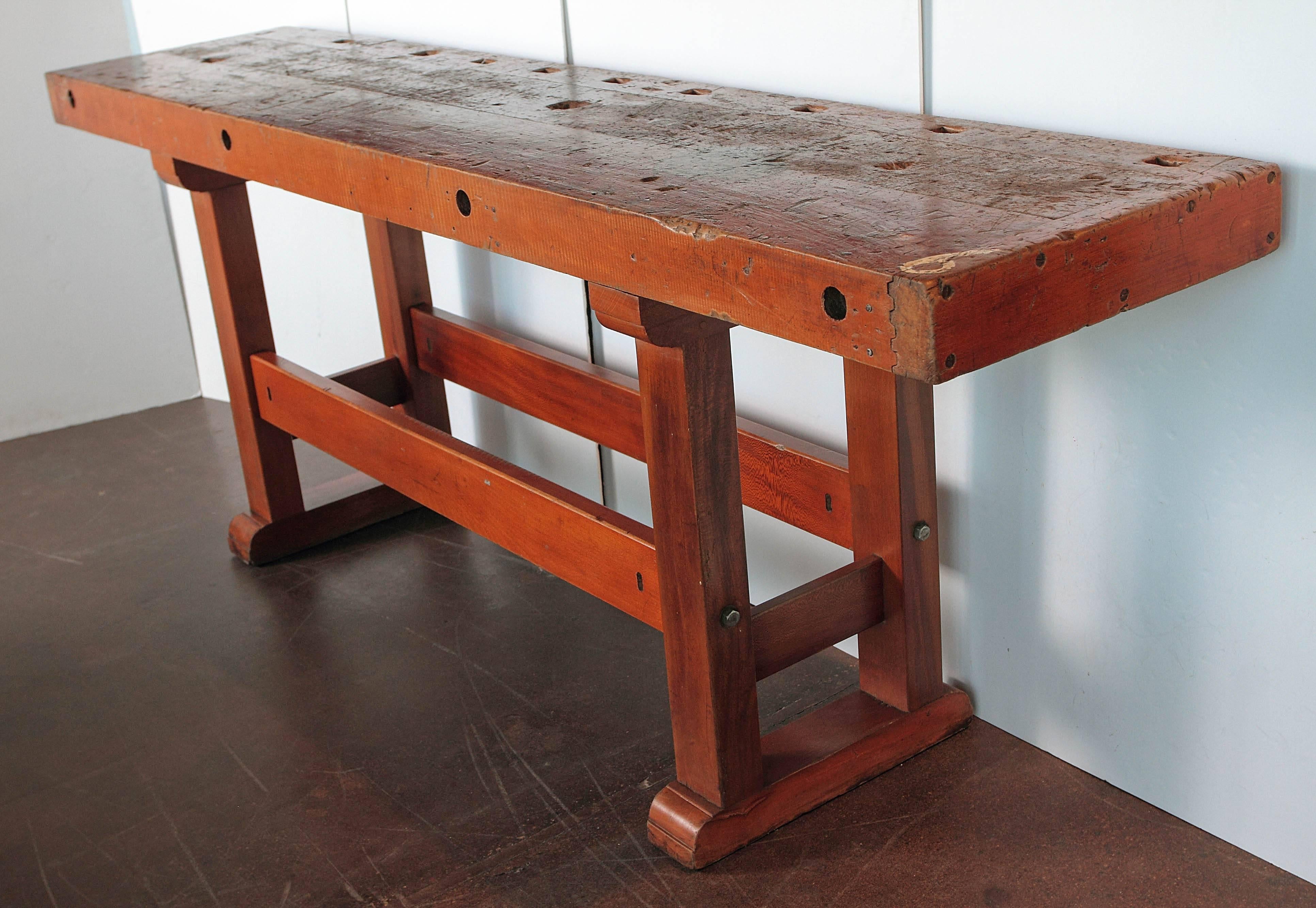 French Industrial Orange Shop Table, circa 1920 In Excellent Condition In Dallas, TX