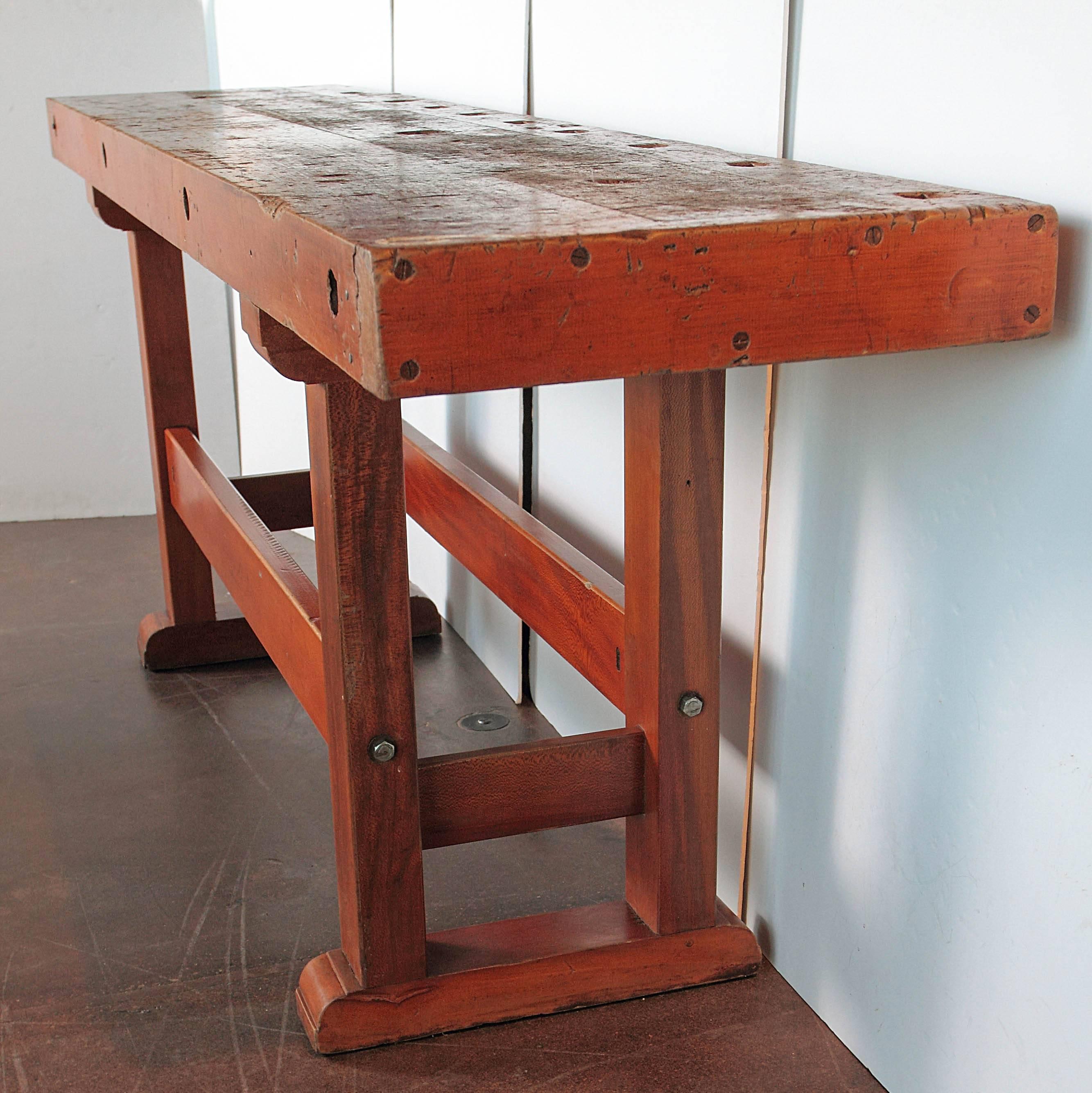 Early 20th Century French Industrial Orange Shop Table, circa 1920