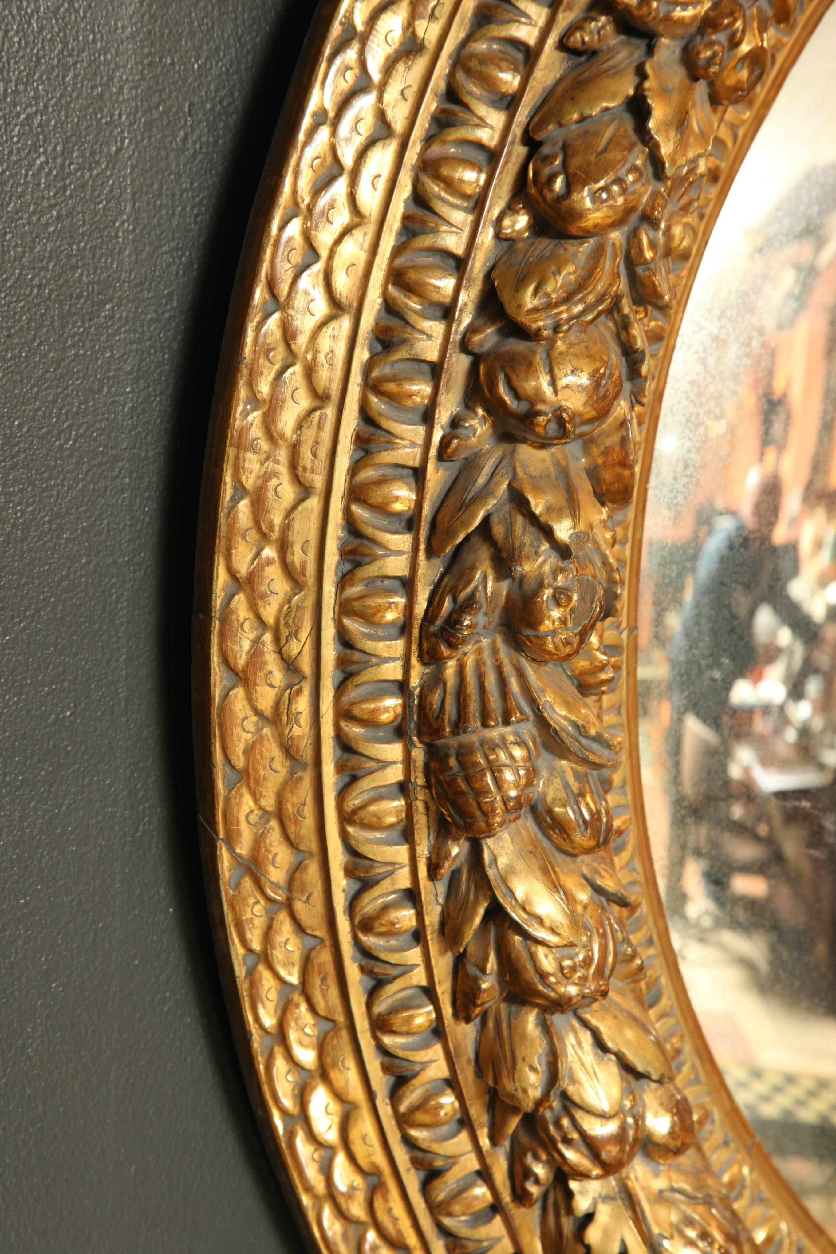 French Napoleon III Giltwood Convex Mirror