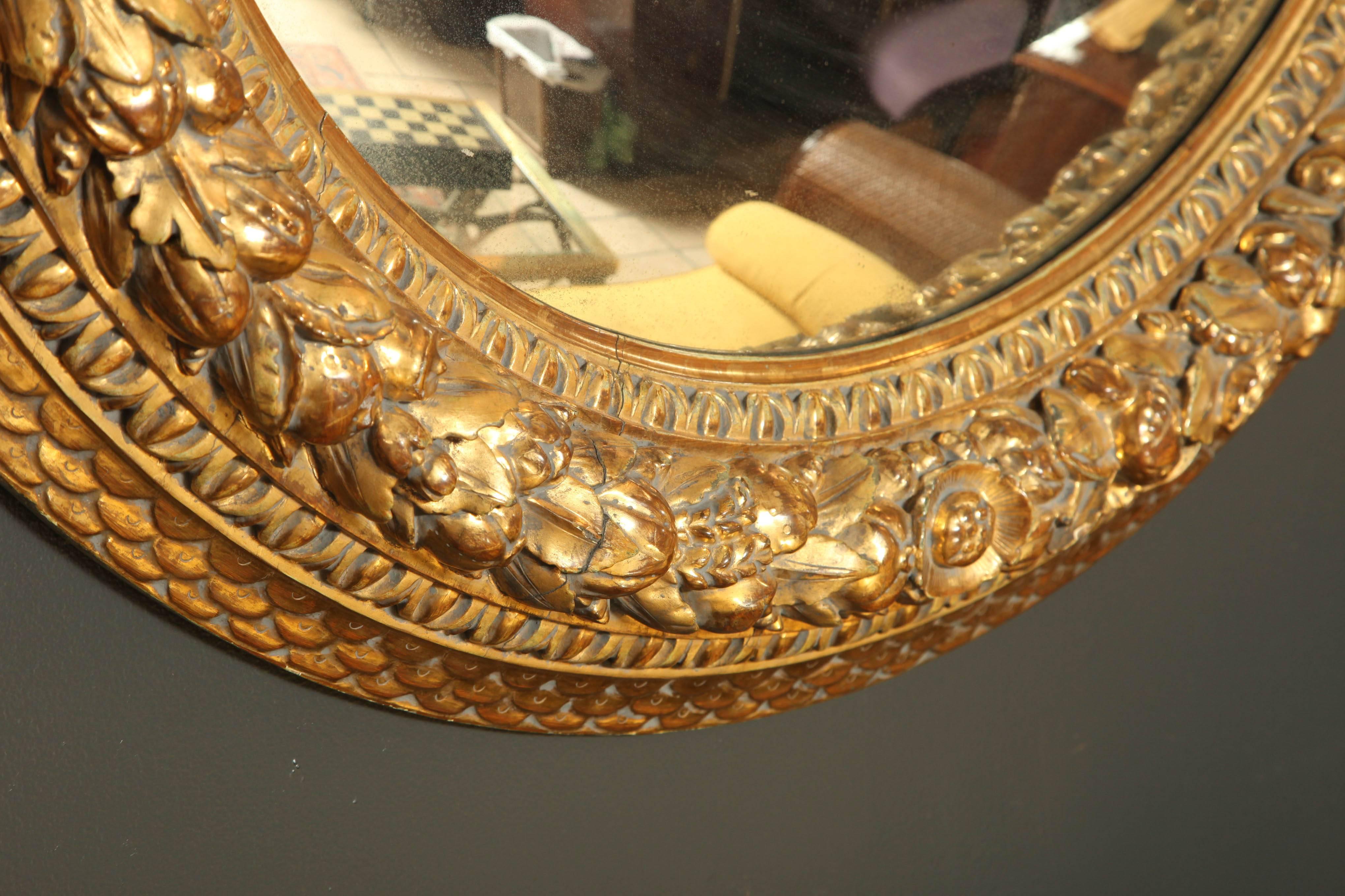 Napoleon III Giltwood Convex Mirror In Excellent Condition In Westwood, NJ