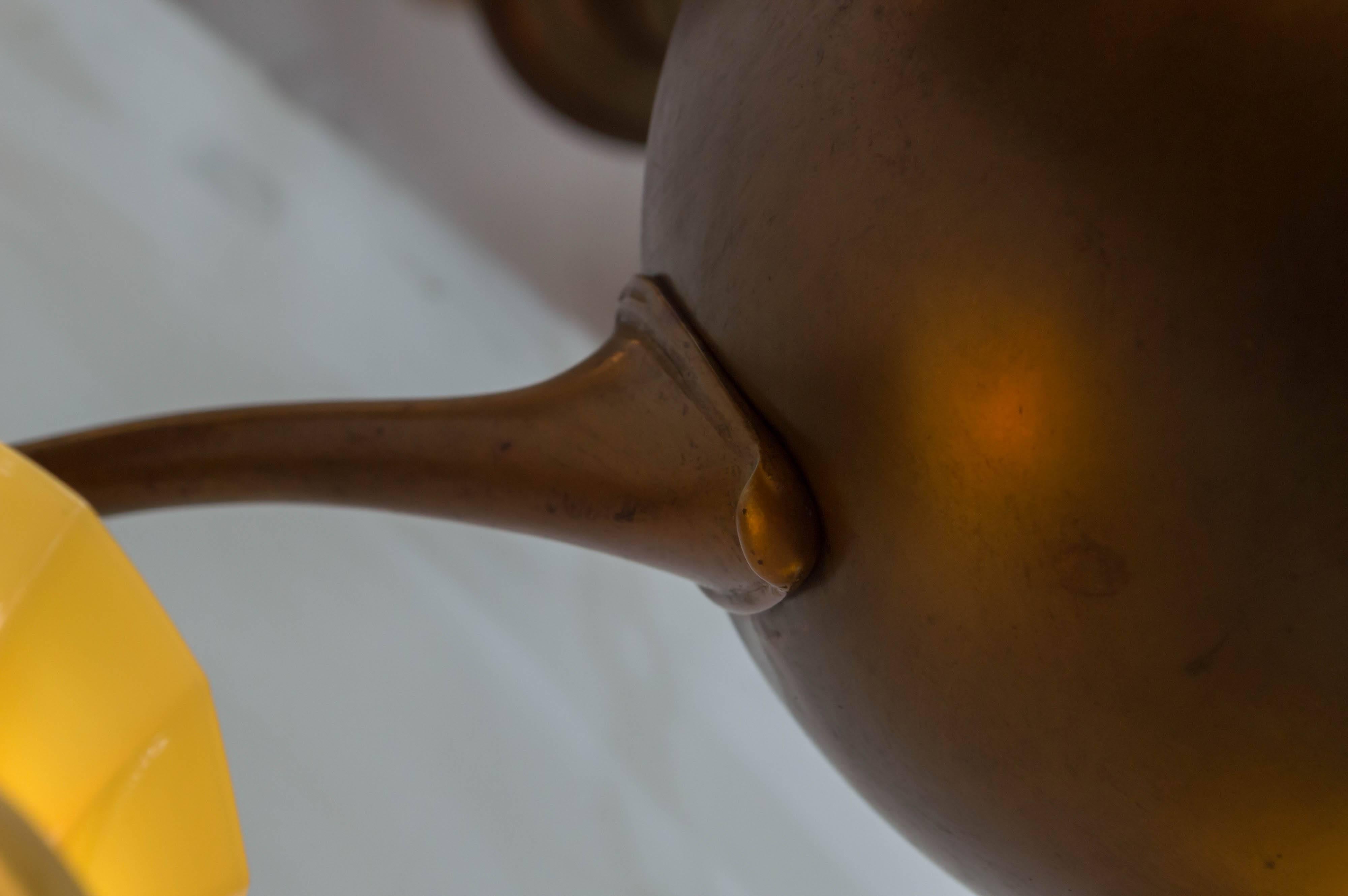 Bronze Five-Arm Chandelier with Original Custard Glass Shades
