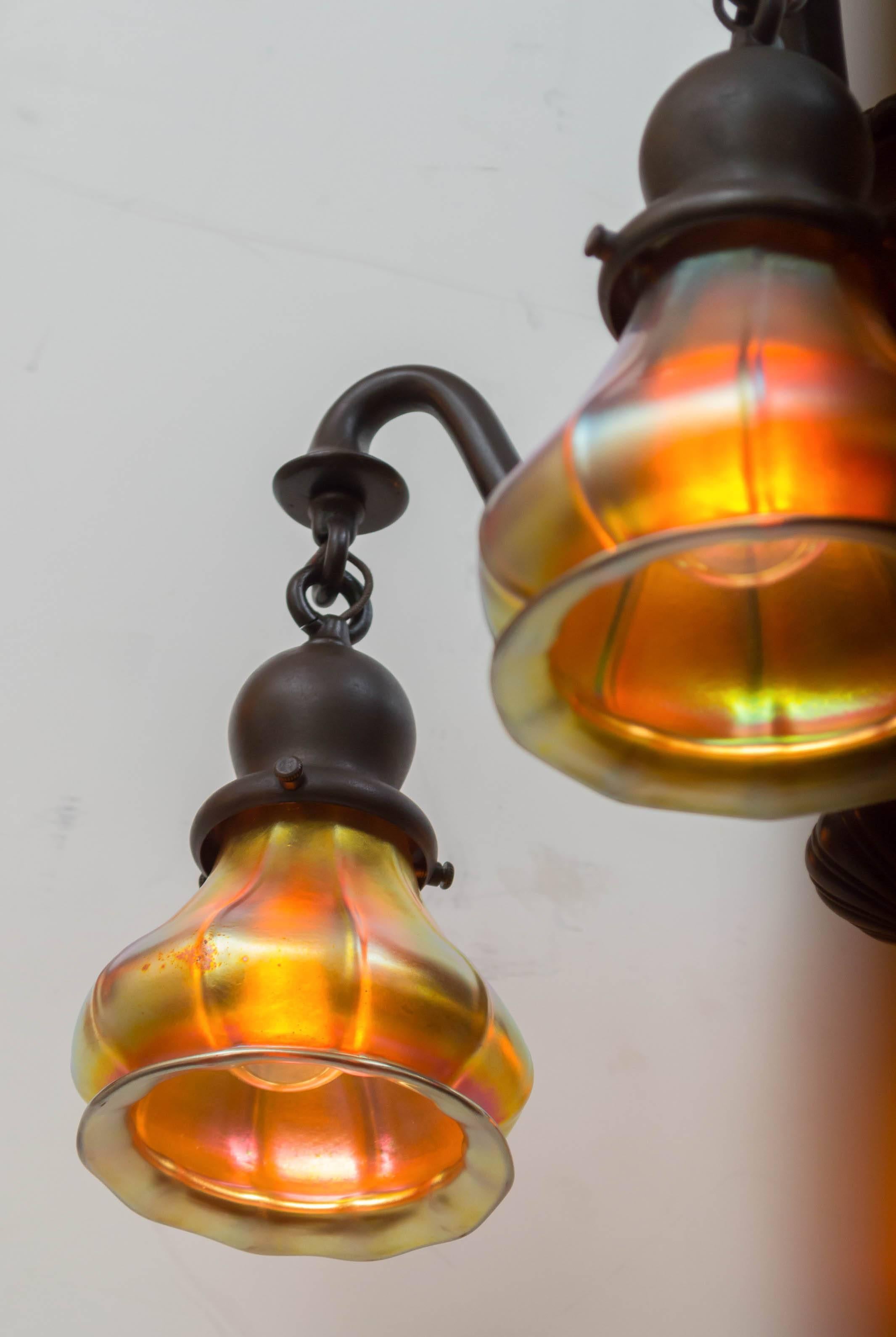 Cast Four-Arm Chandelier with Art Glass Shades