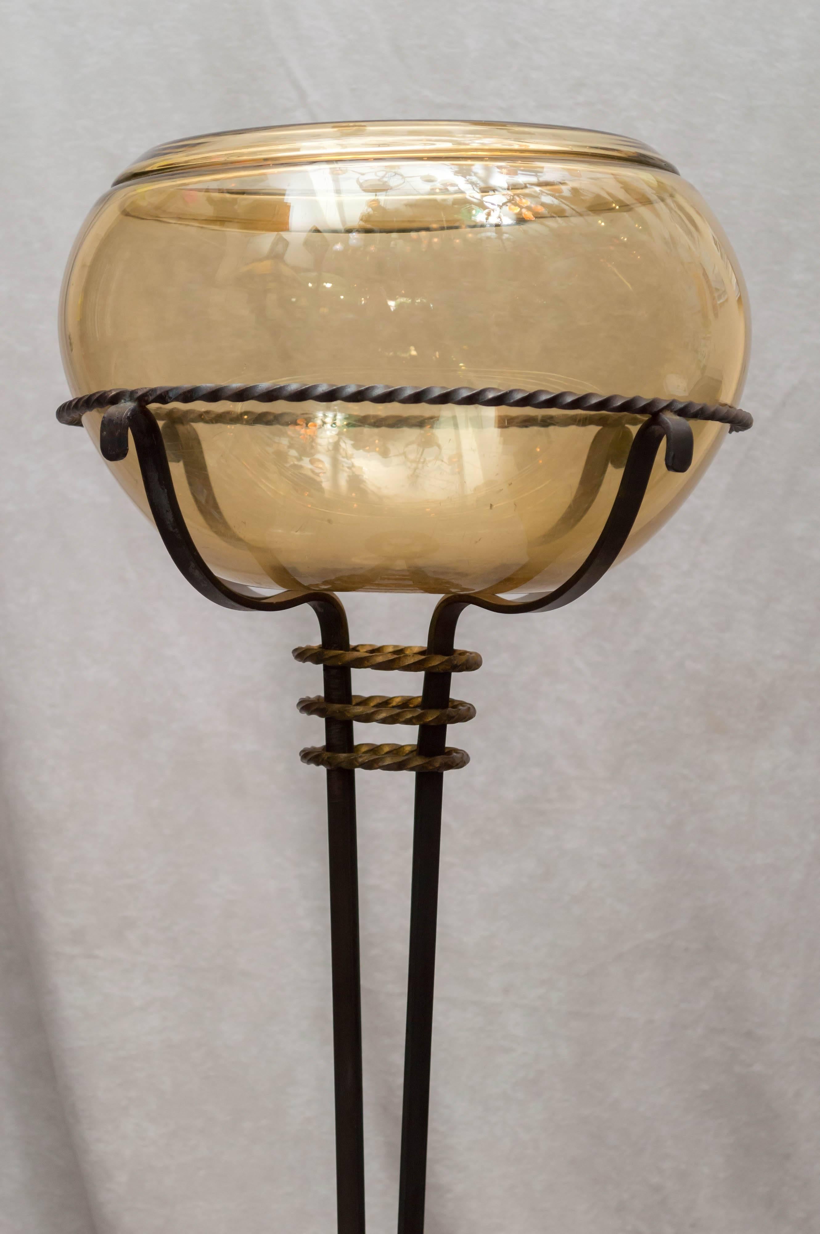 American Wrought Iron & Hand Blown Glass Fish Bowl