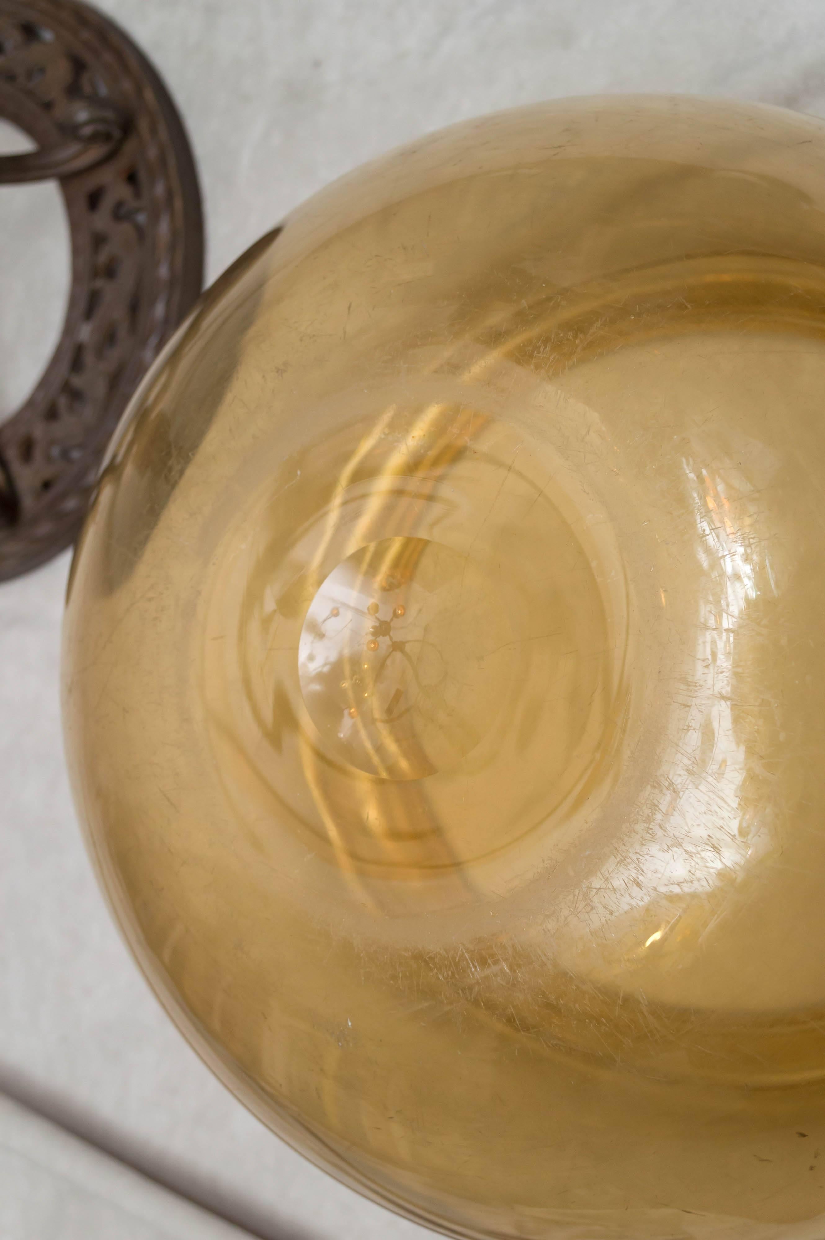 Art Glass Wrought Iron & Hand Blown Glass Fish Bowl