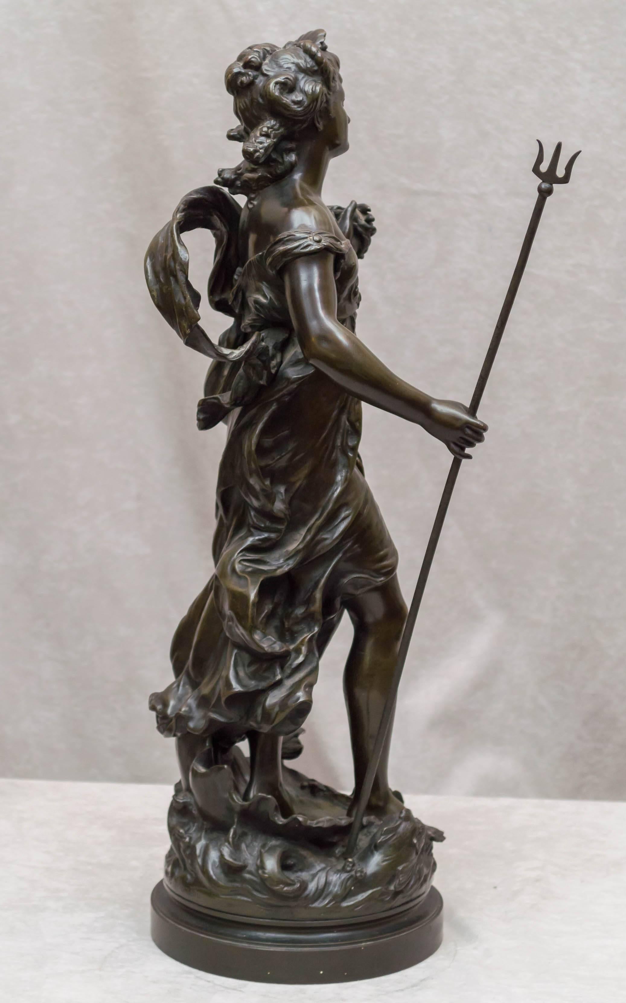 Bronze Figure of Salacia, Who Was Neptune's Wife, Artist Signed In Excellent Condition In Petaluma, CA