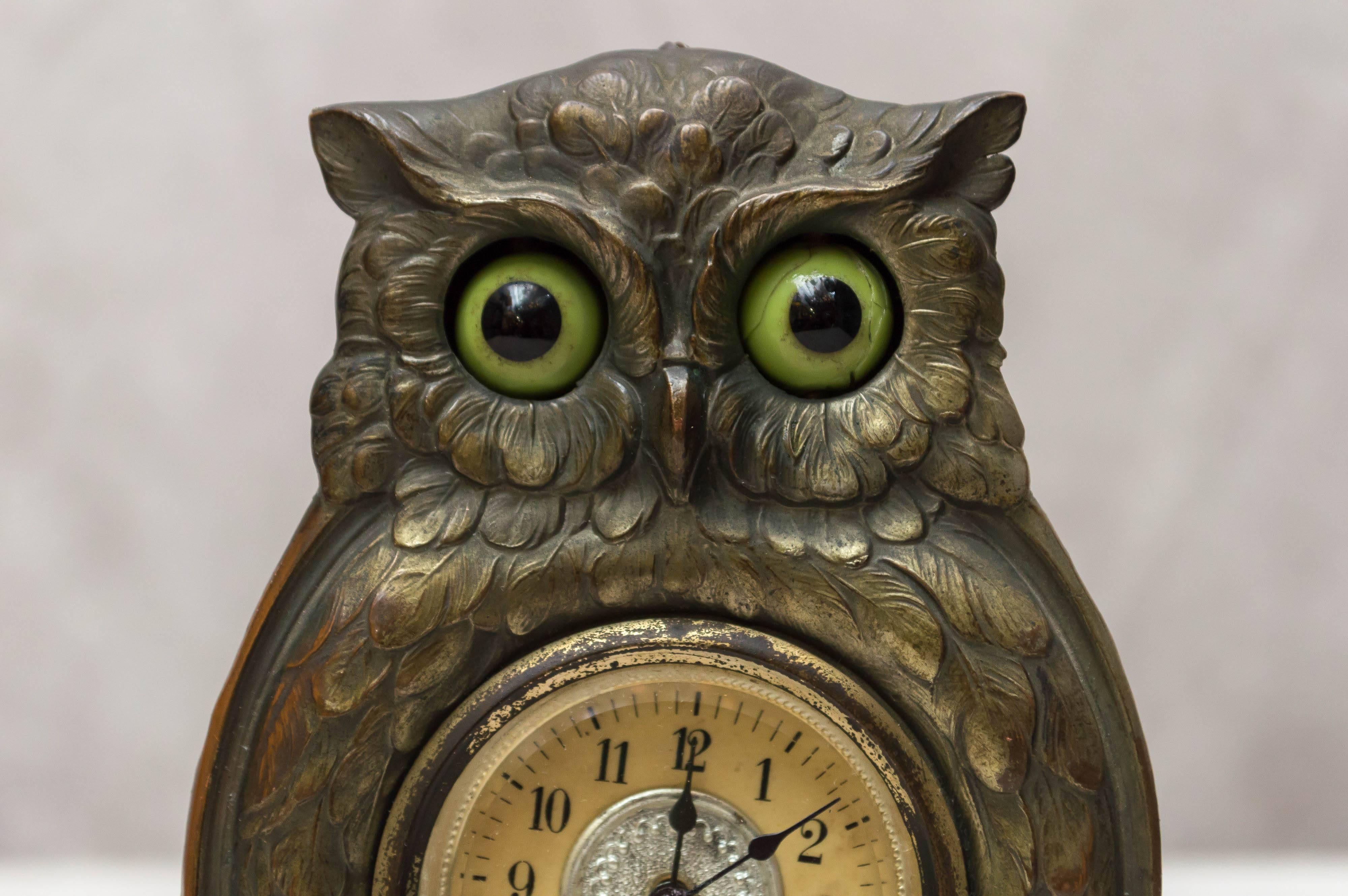 Late Victorian Whimsical Mechanical Owl Clock