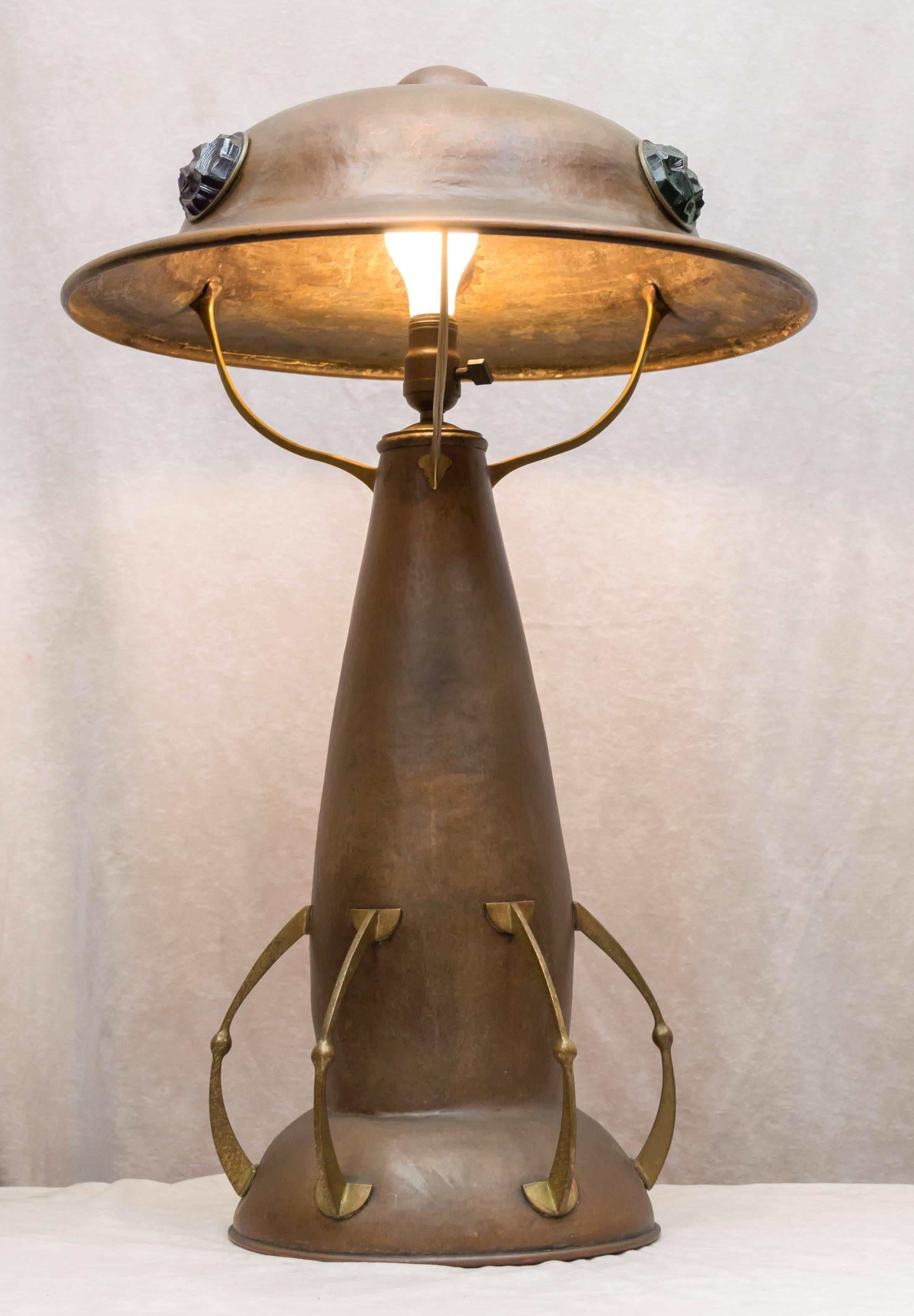 Arts and Crafts Monumental Austrian Arts & Crafts Hammered Copper Table Lamp